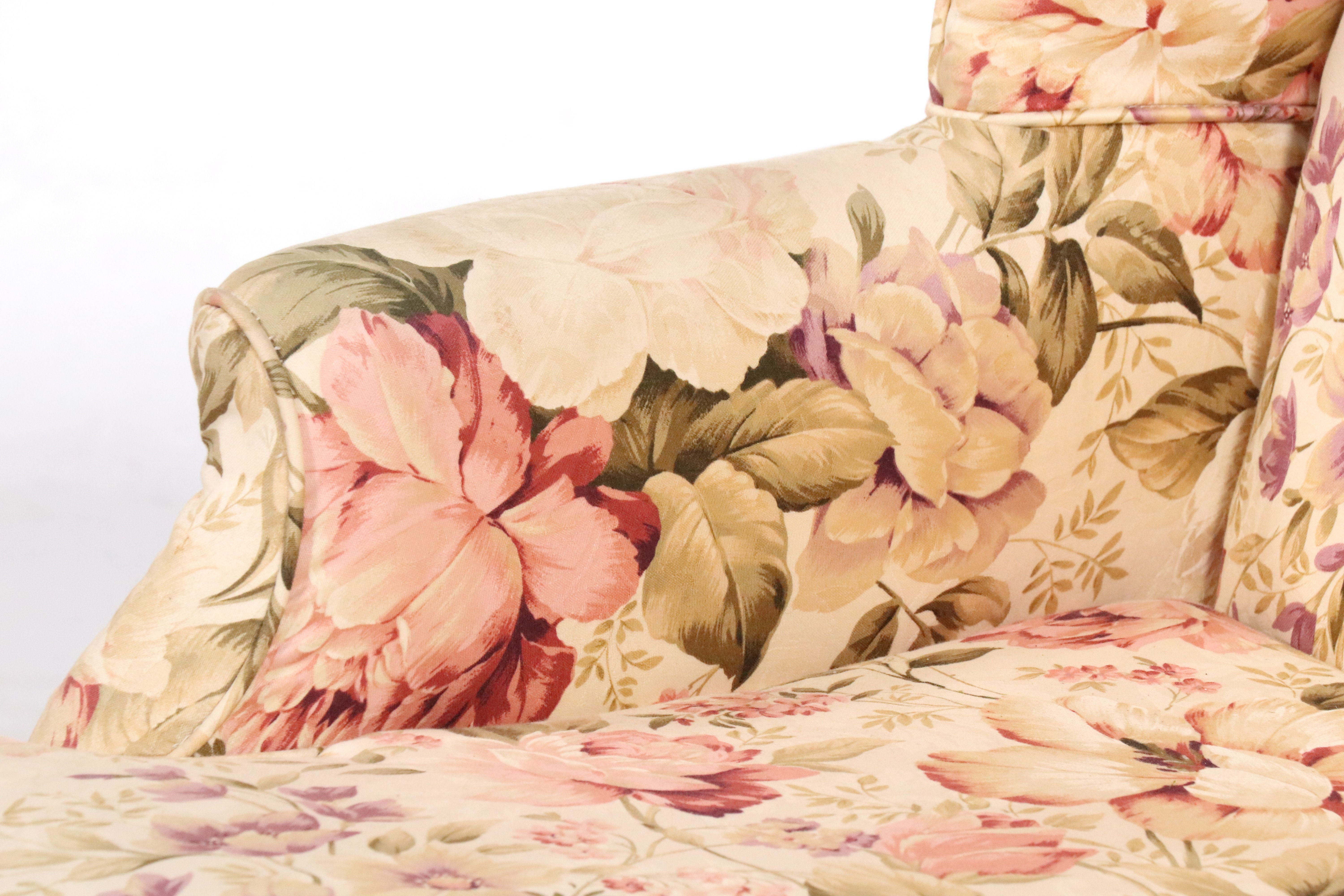 Queen Anne Style Floral Wingback Armchair