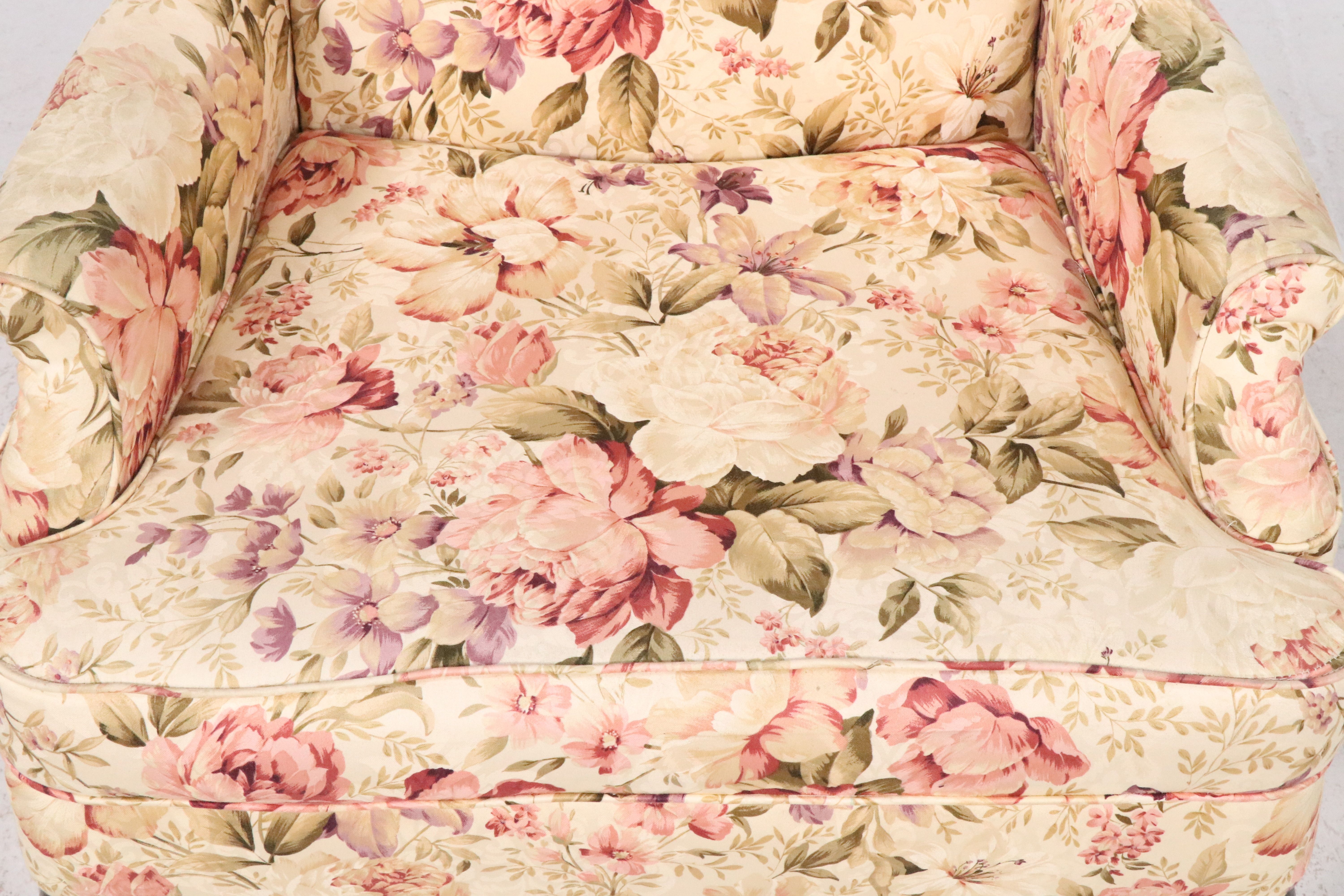 Queen Anne Style Floral Wingback Armchair