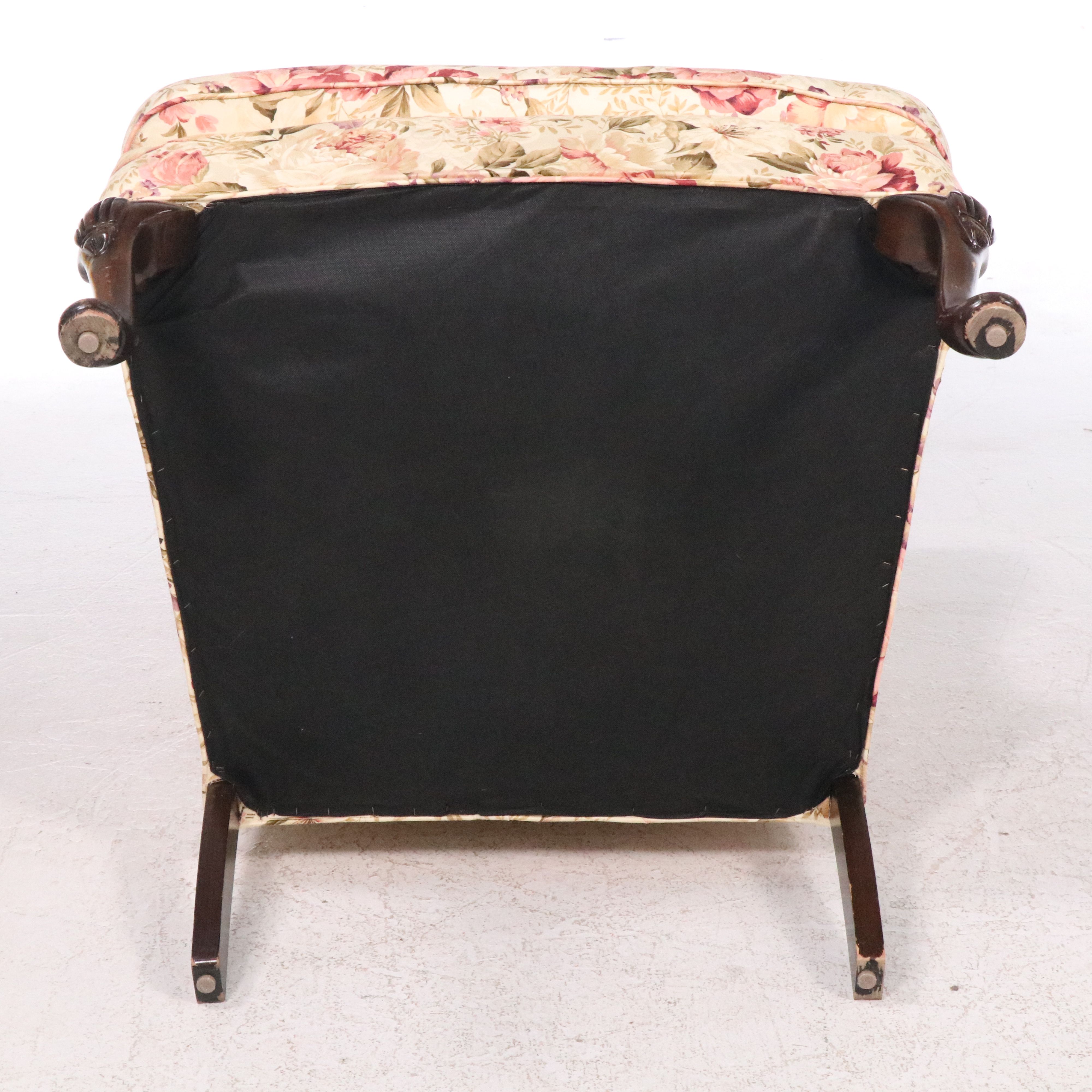 Queen Anne Style Floral Wingback Armchair