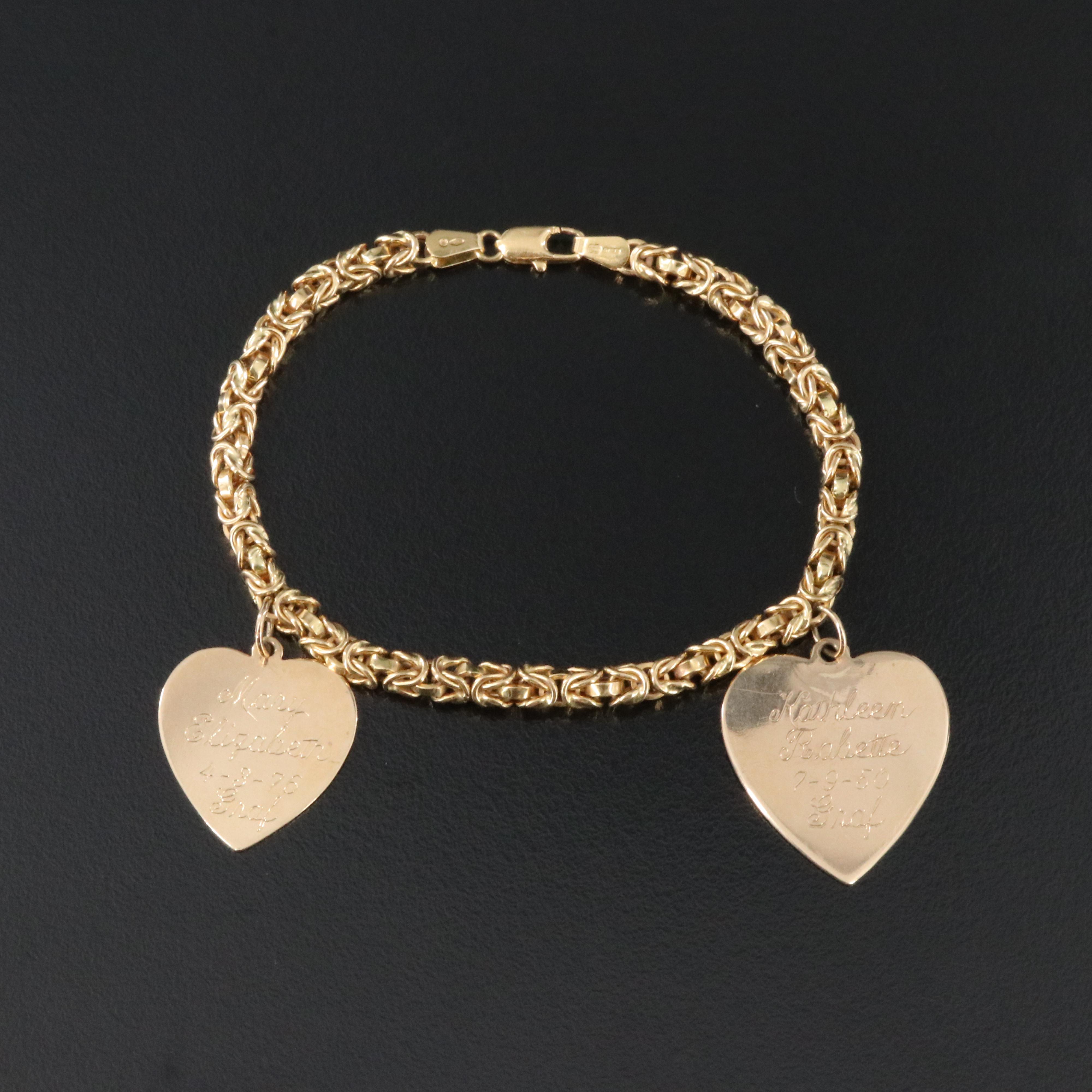 18K Bracelet with 14K Heart Charms