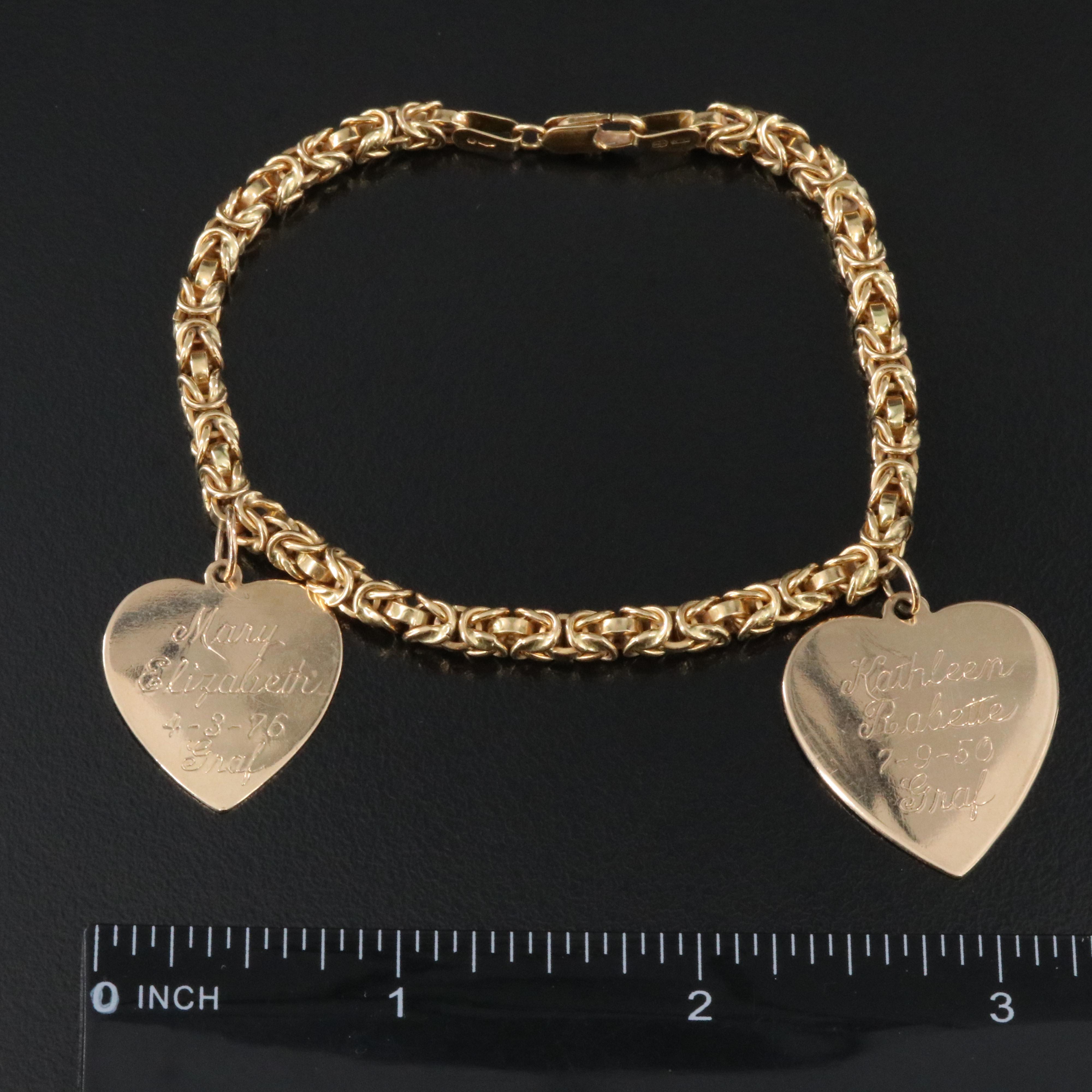 18K Bracelet with 14K Heart Charms