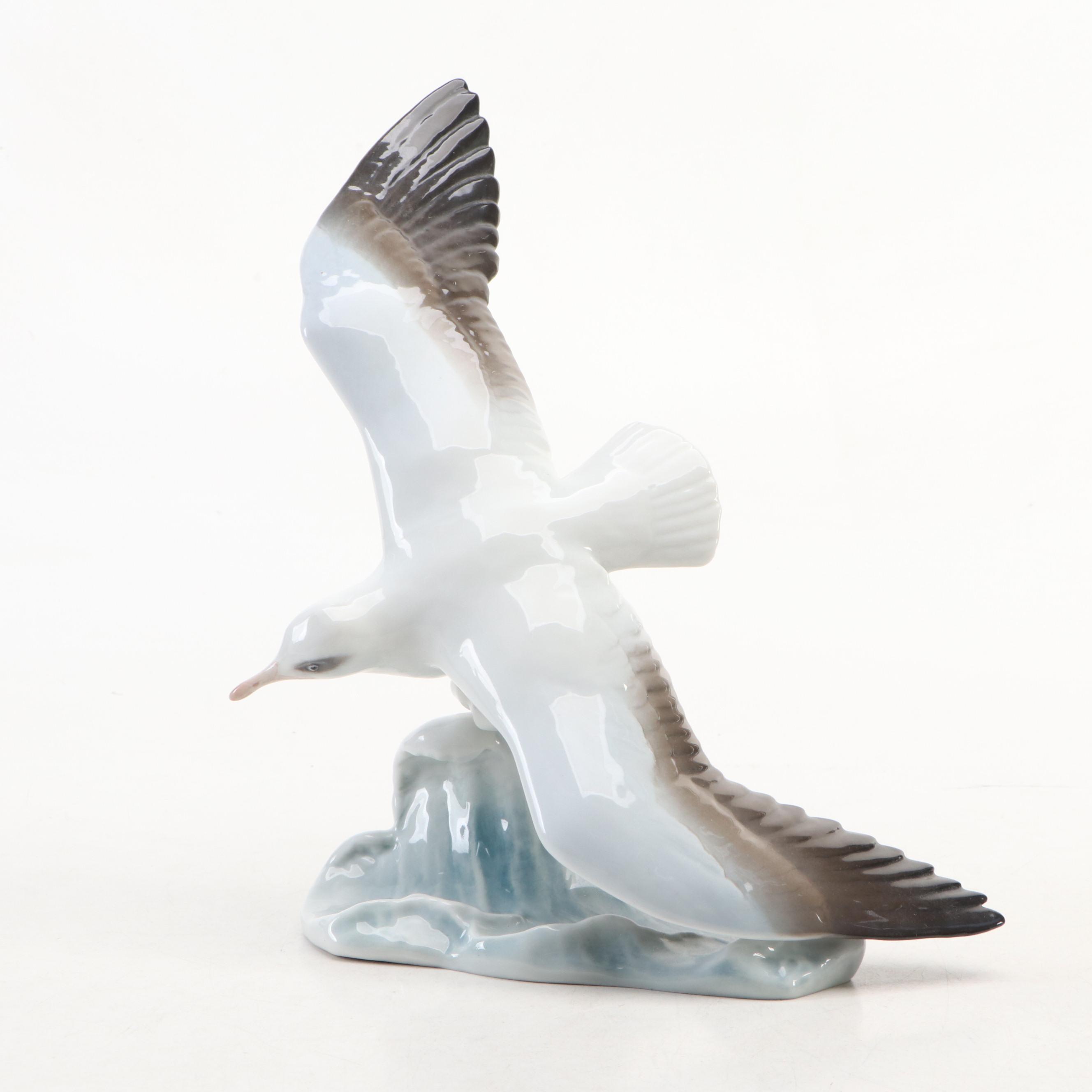 Rosenthal Porcelain Seagull in Flight with Royal Copenhagen Porcelain Figurines