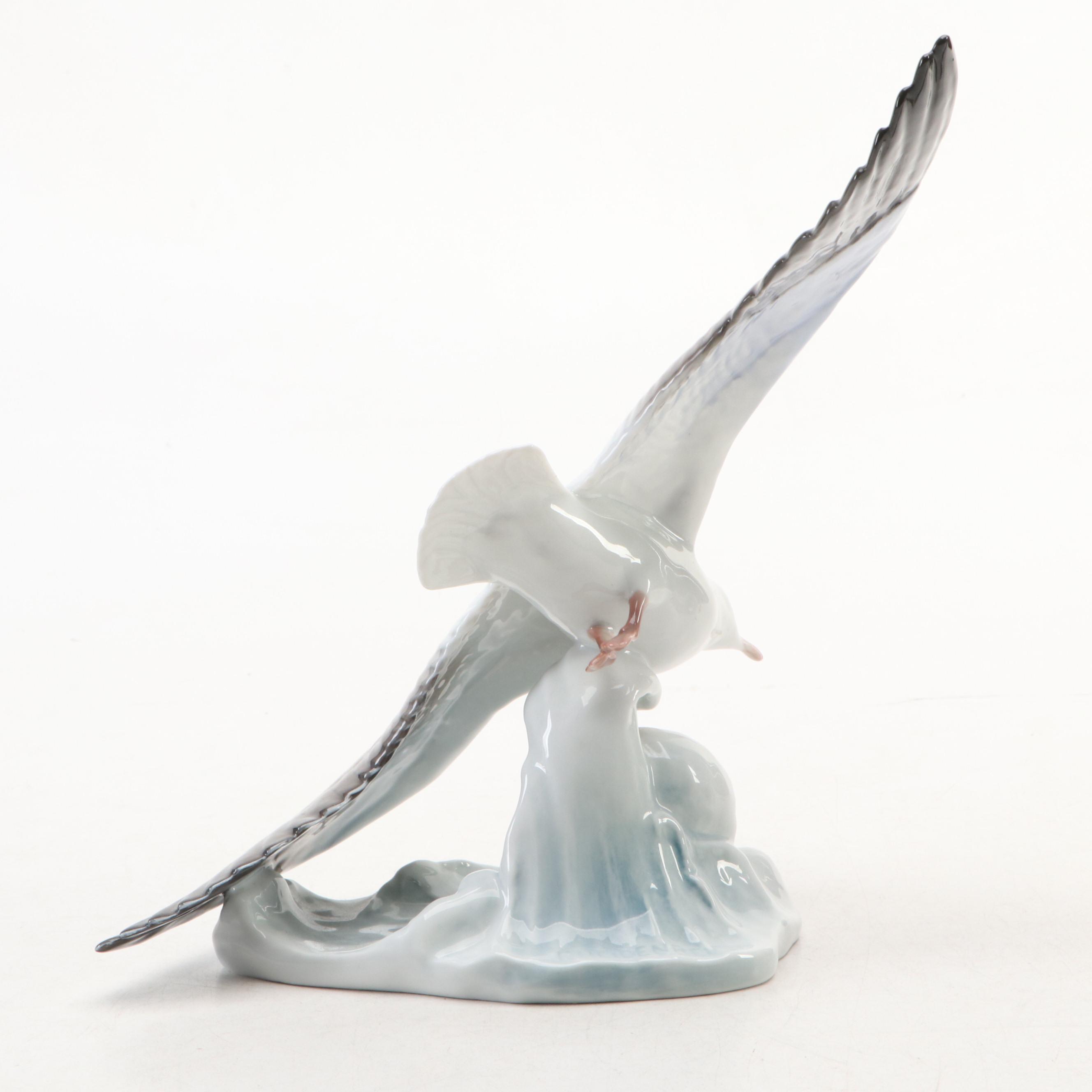 Rosenthal Porcelain Seagull in Flight with Royal Copenhagen Porcelain Figurines