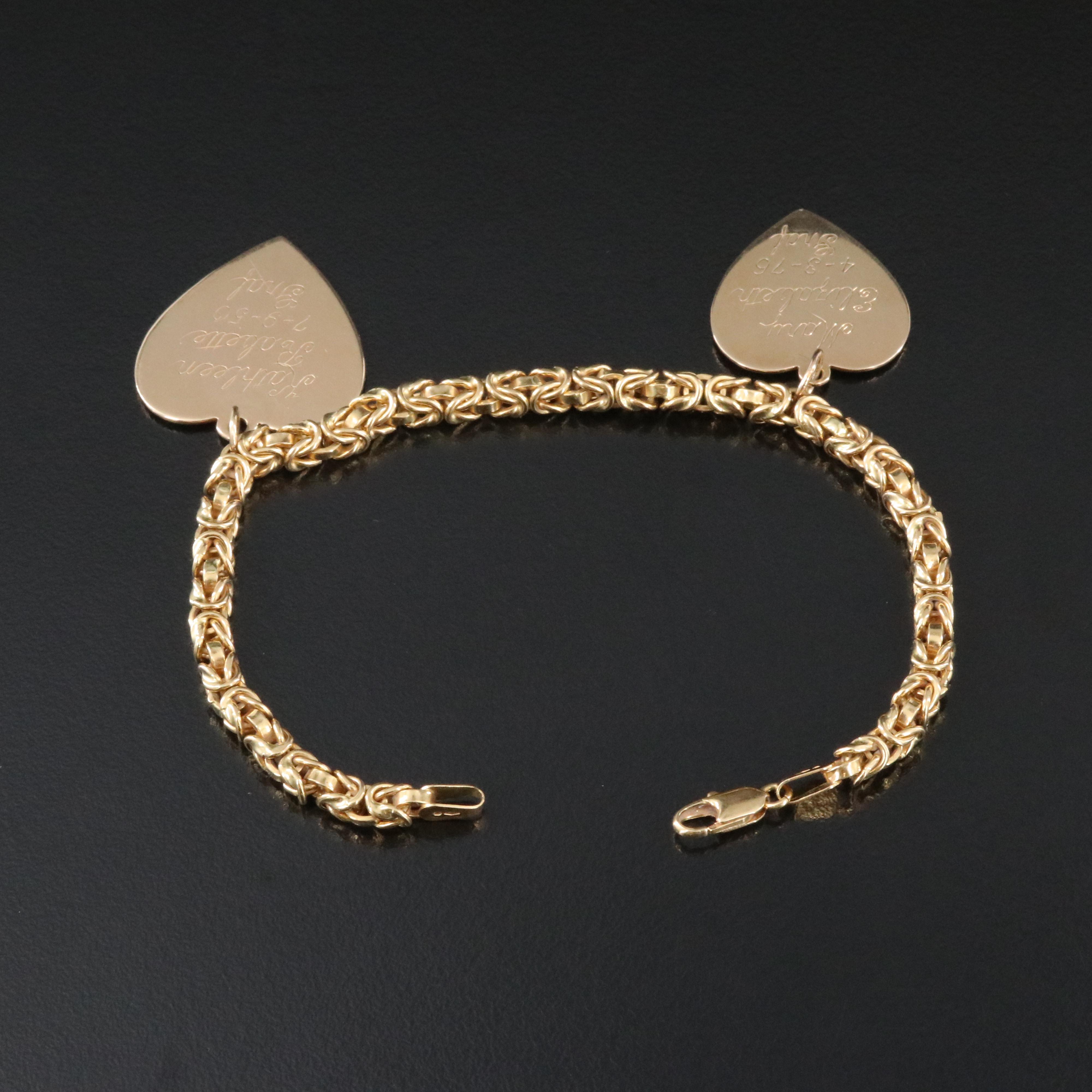18K Bracelet with 14K Heart Charms