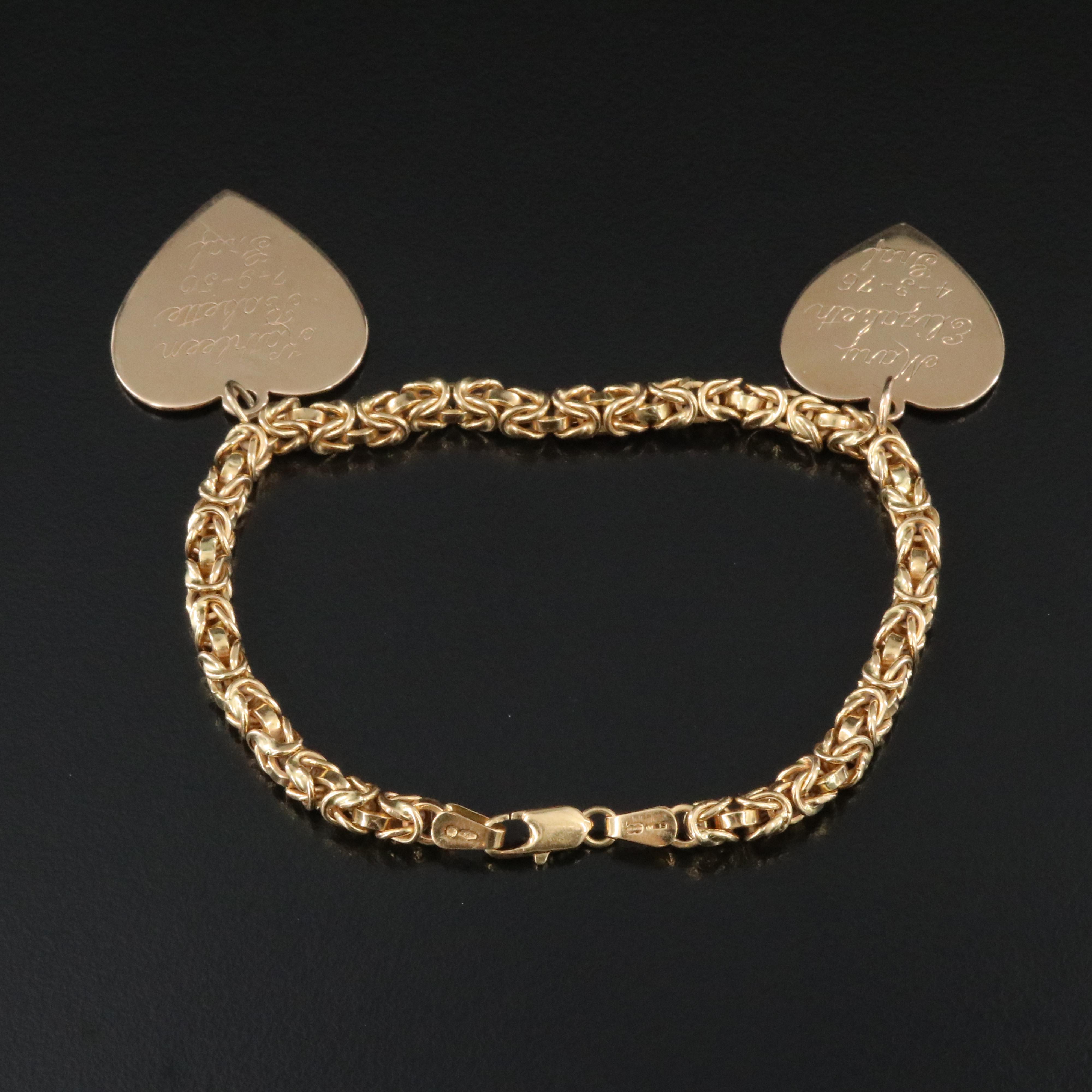 18K Bracelet with 14K Heart Charms