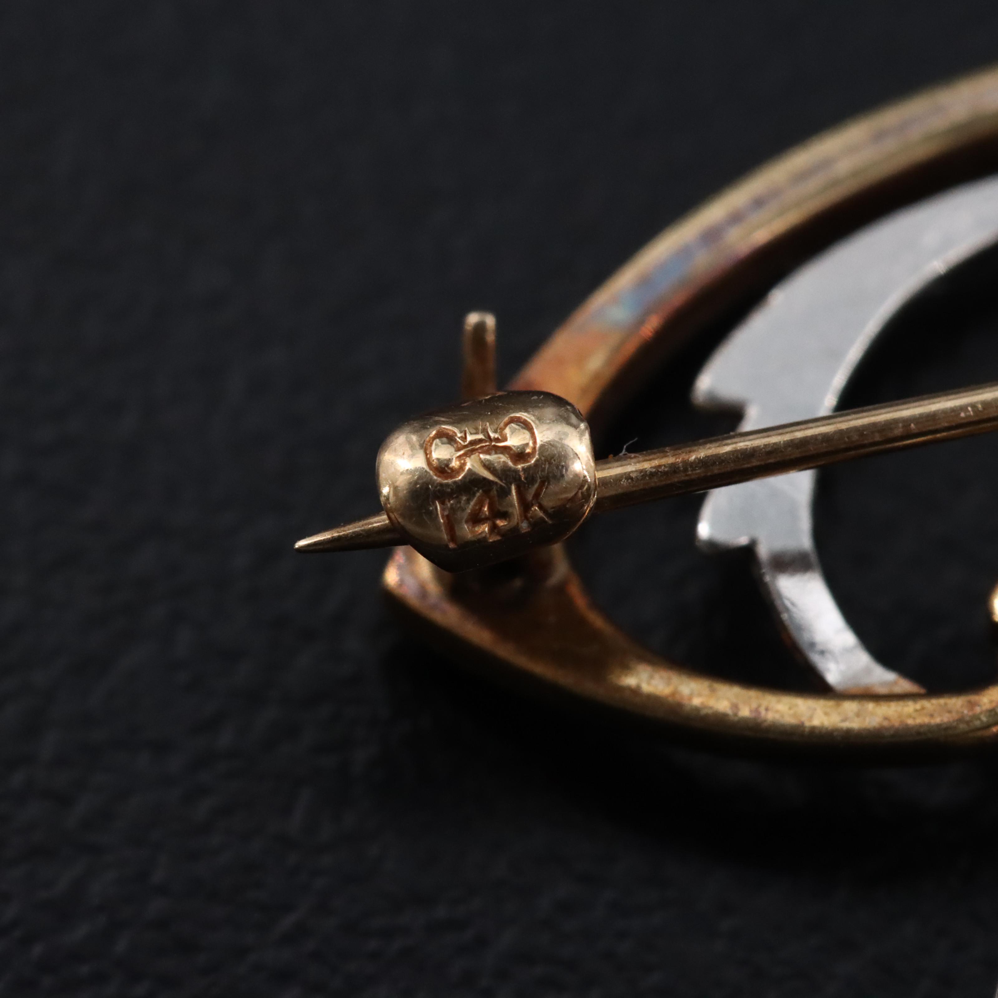 14K and Platinum Opal, Diamond, Seed Pearl Pin