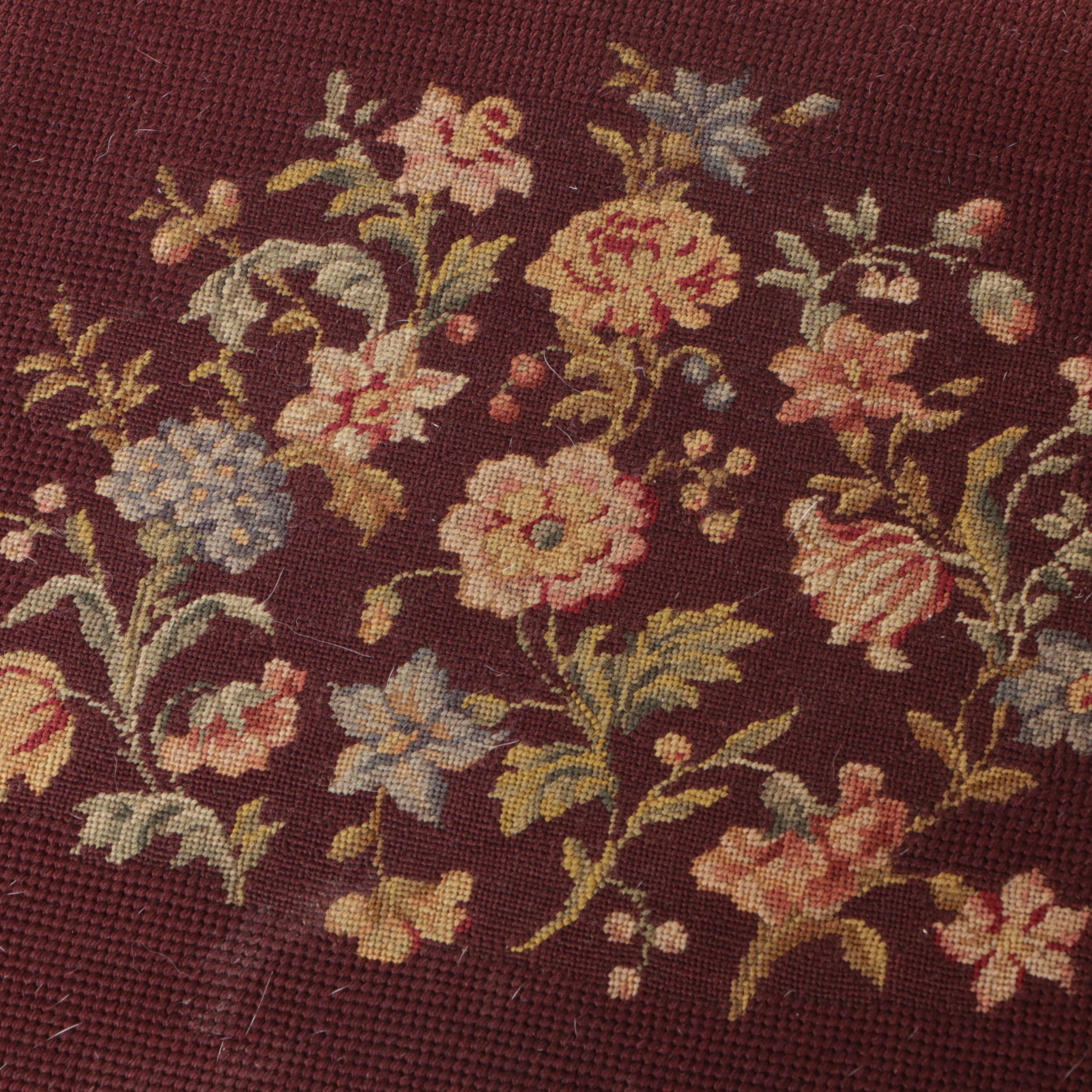 Victorian Style Floral Needlepoint Carved Mahogany Footstool