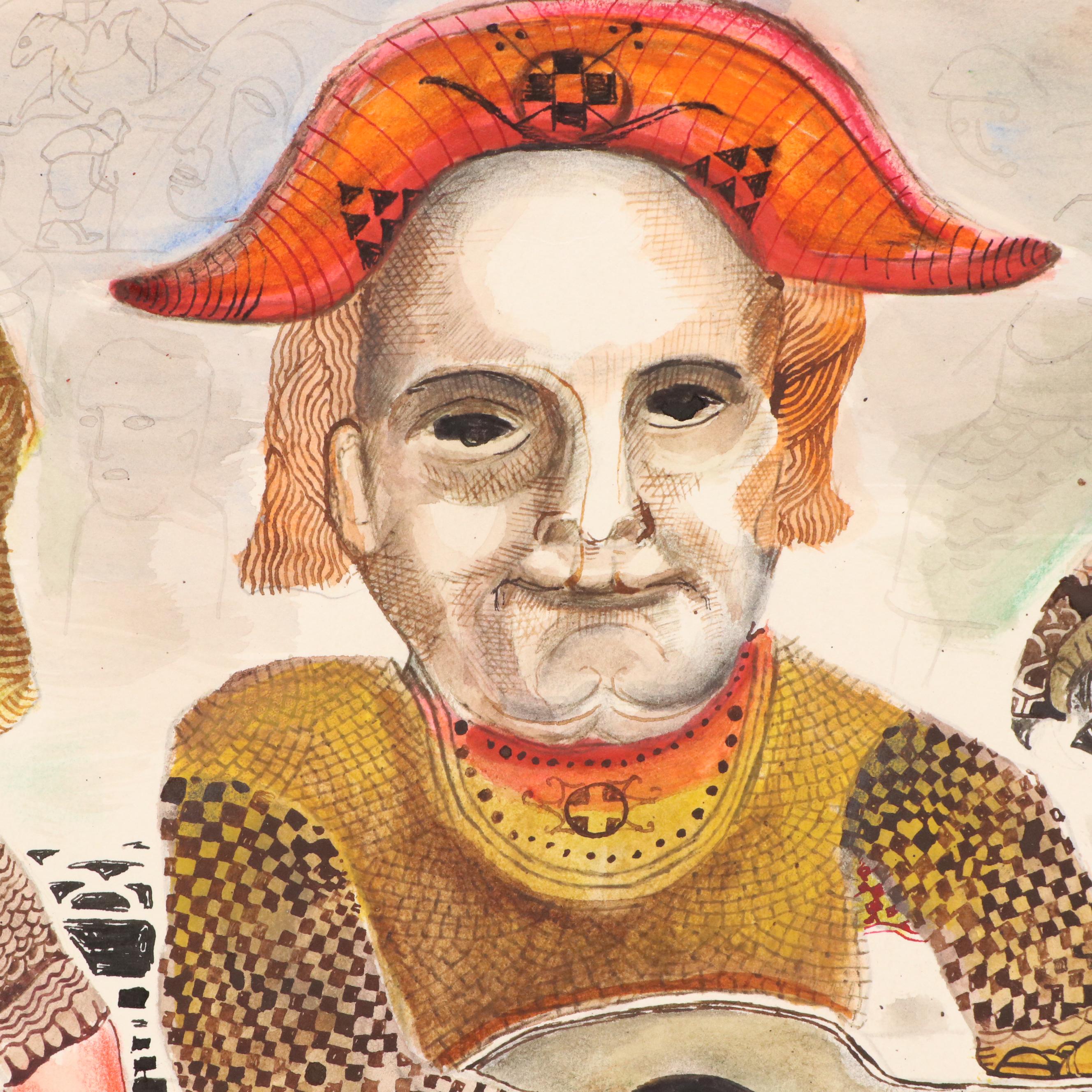 Nikolay "Kuk" Manuylov Figural Surrealist Mixed Media Painting, 1998