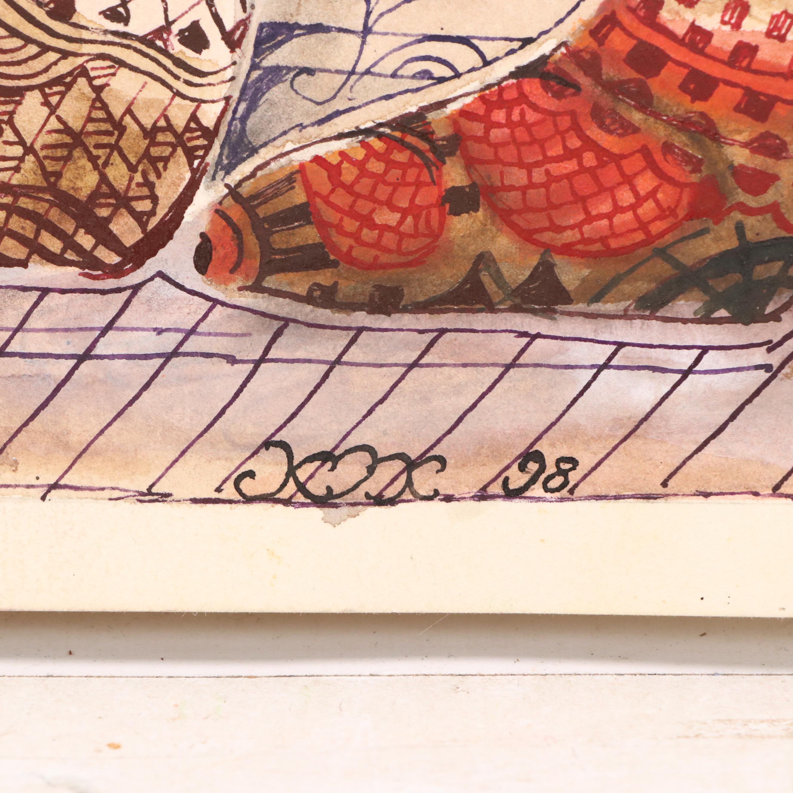 Nikolay "Kuk" Manuylov Figural Surrealist Mixed Media Painting, 1998