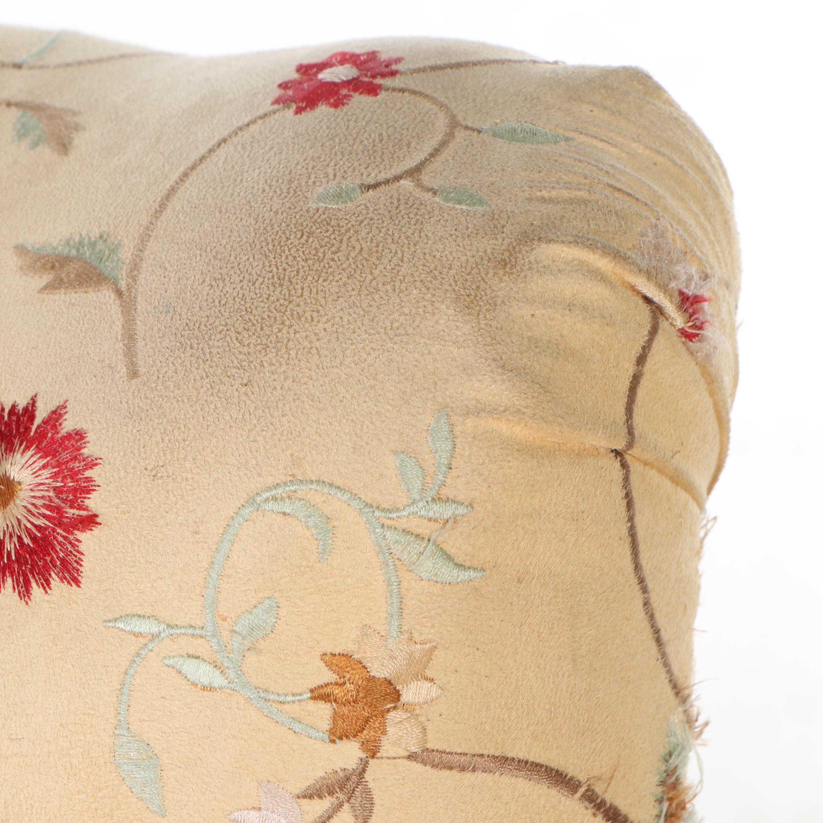 Yellow Floral Motif Armchair and Ottoman