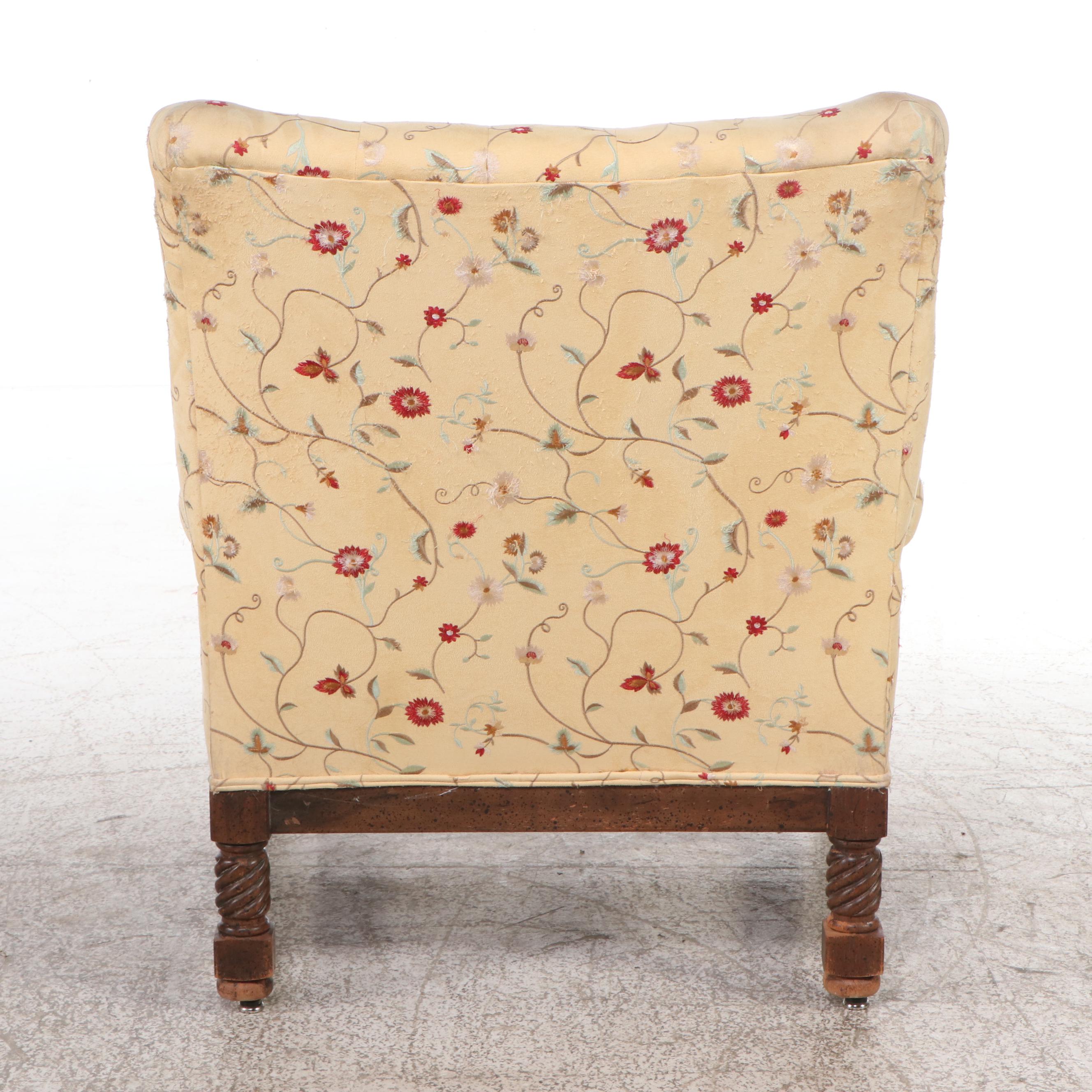 Yellow Floral Motif Armchair and Ottoman