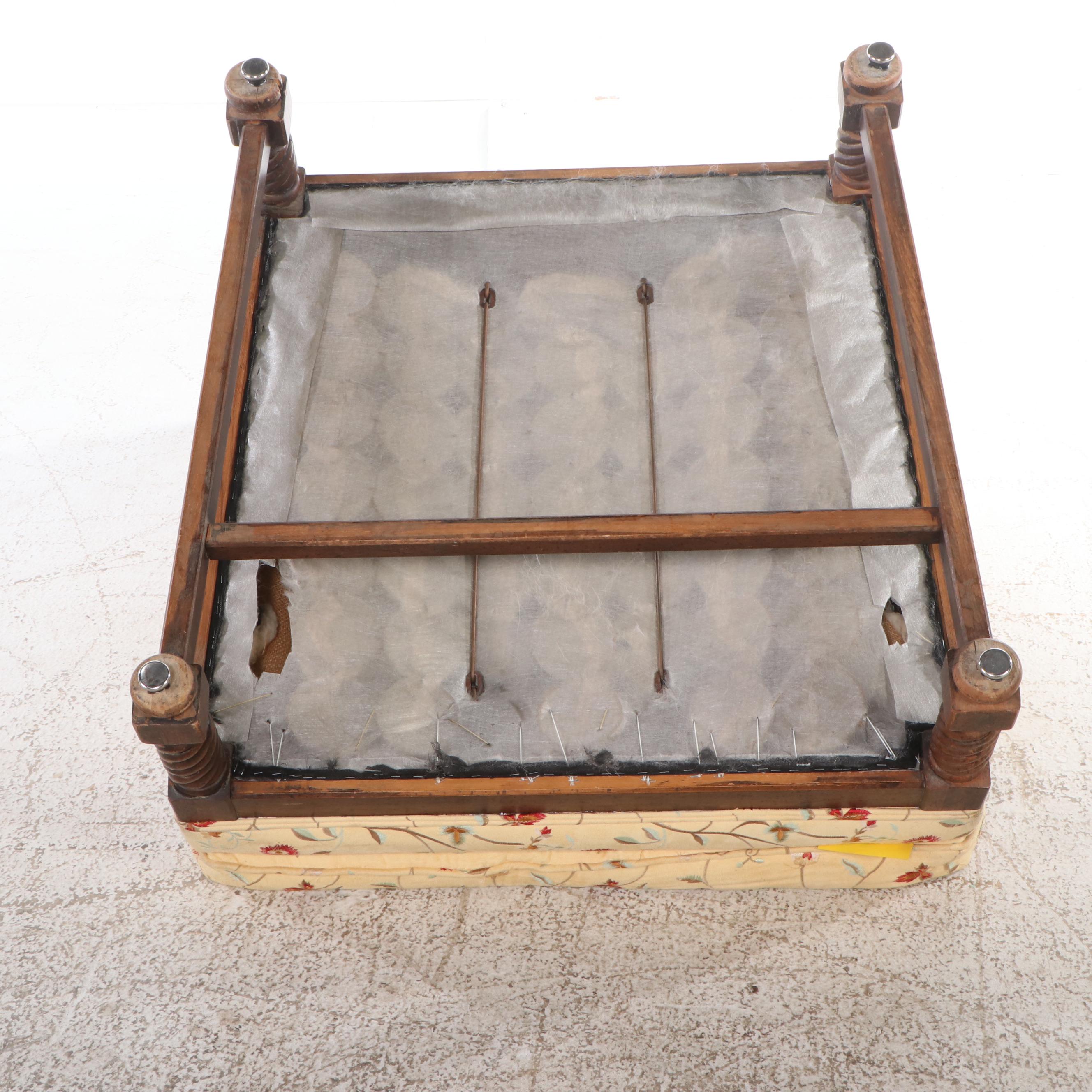 Yellow Floral Motif Armchair and Ottoman