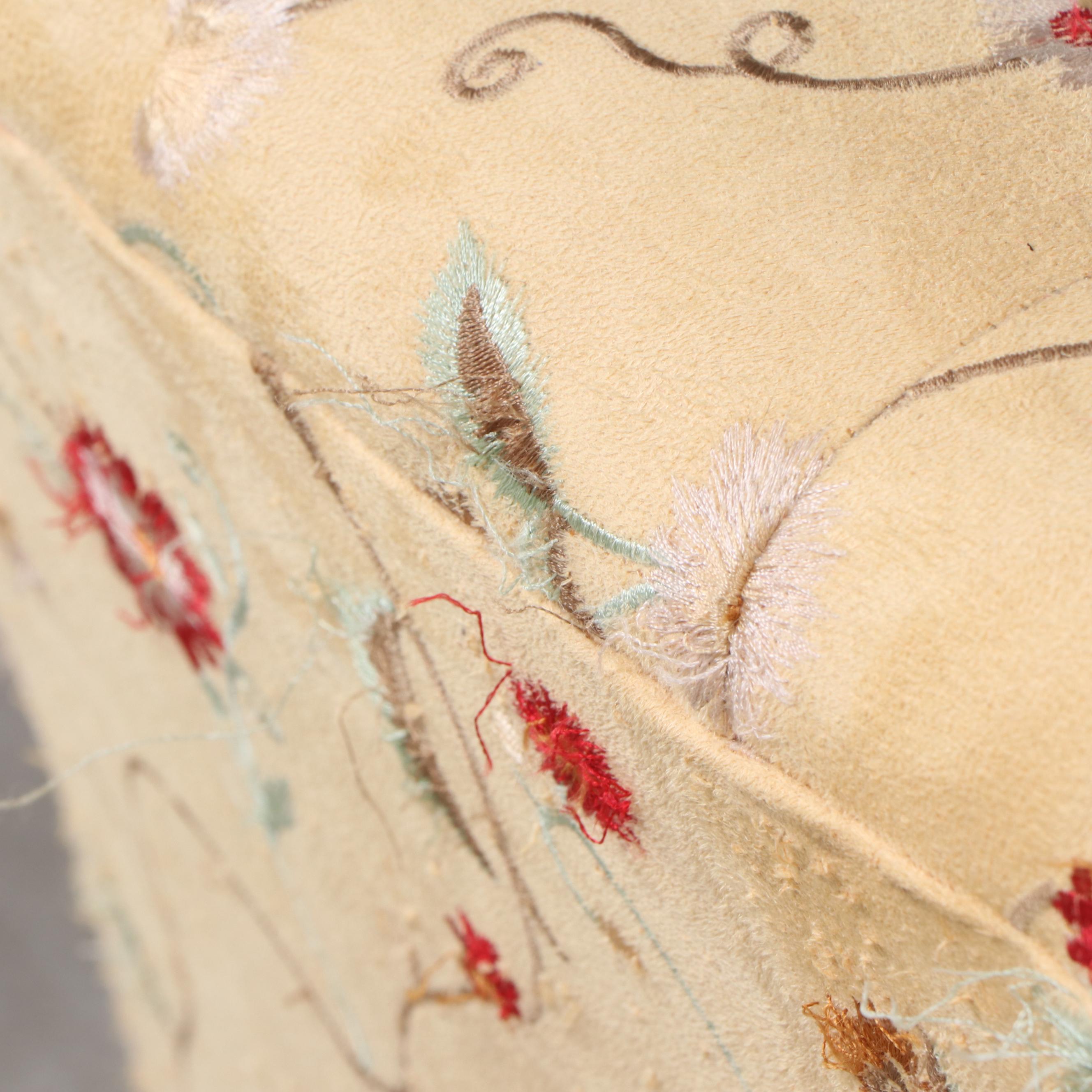 Yellow Floral Motif Armchair and Ottoman