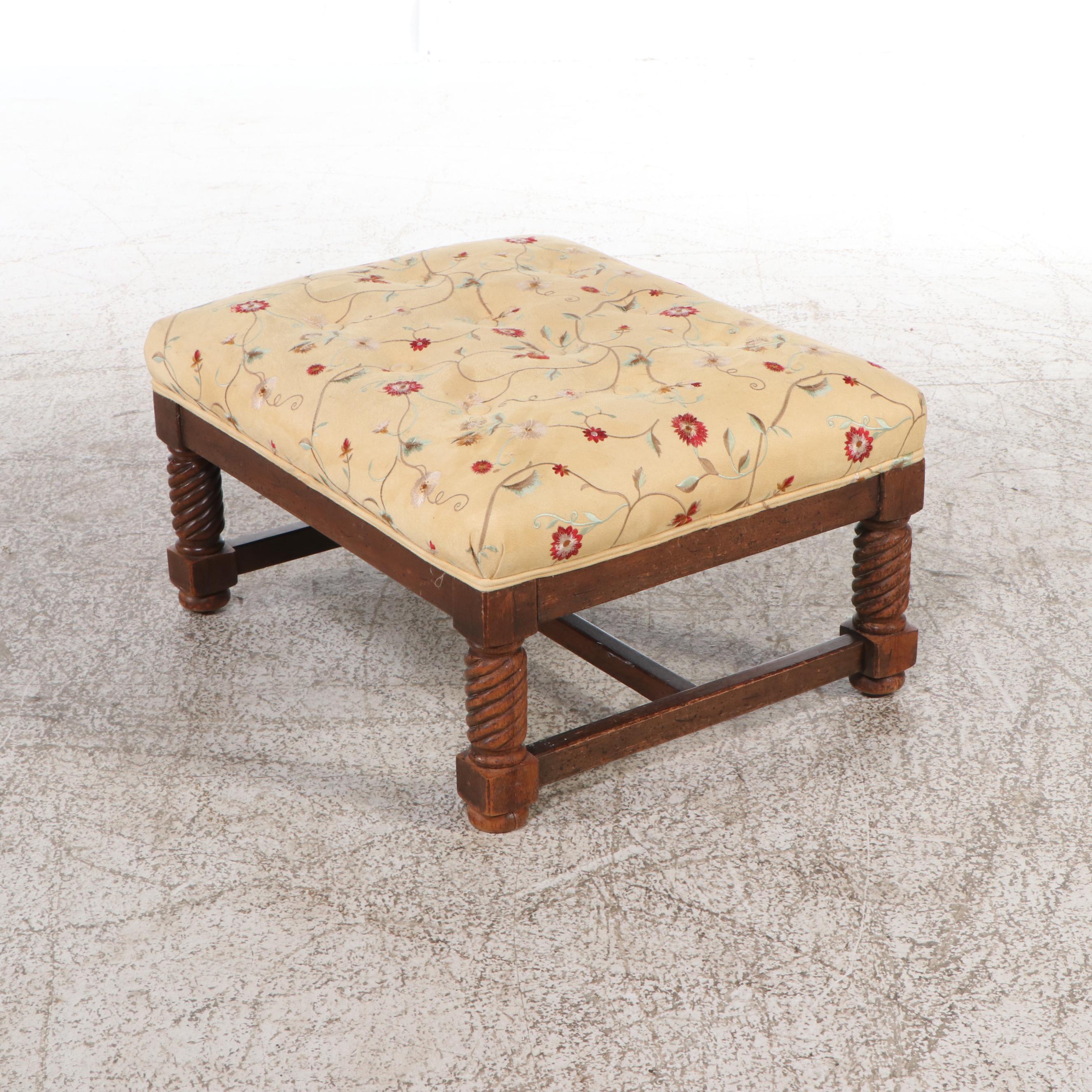 Yellow Floral Motif Armchair and Ottoman