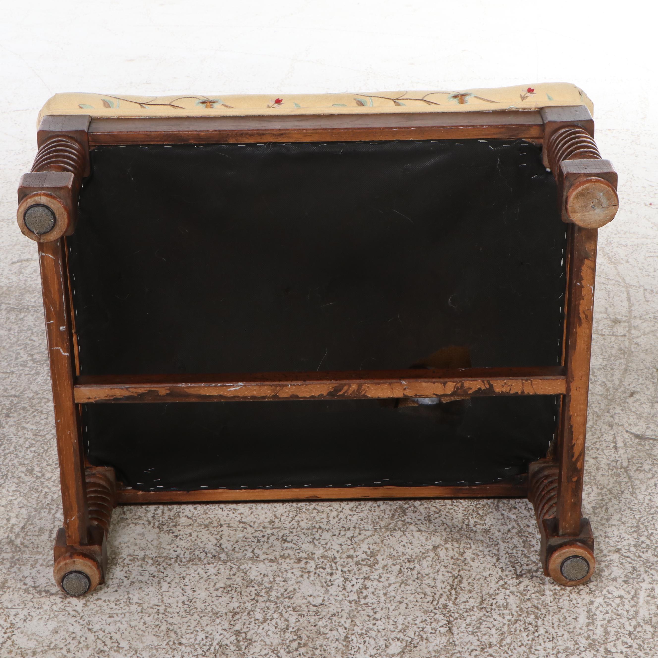 Yellow Floral Motif Armchair and Ottoman