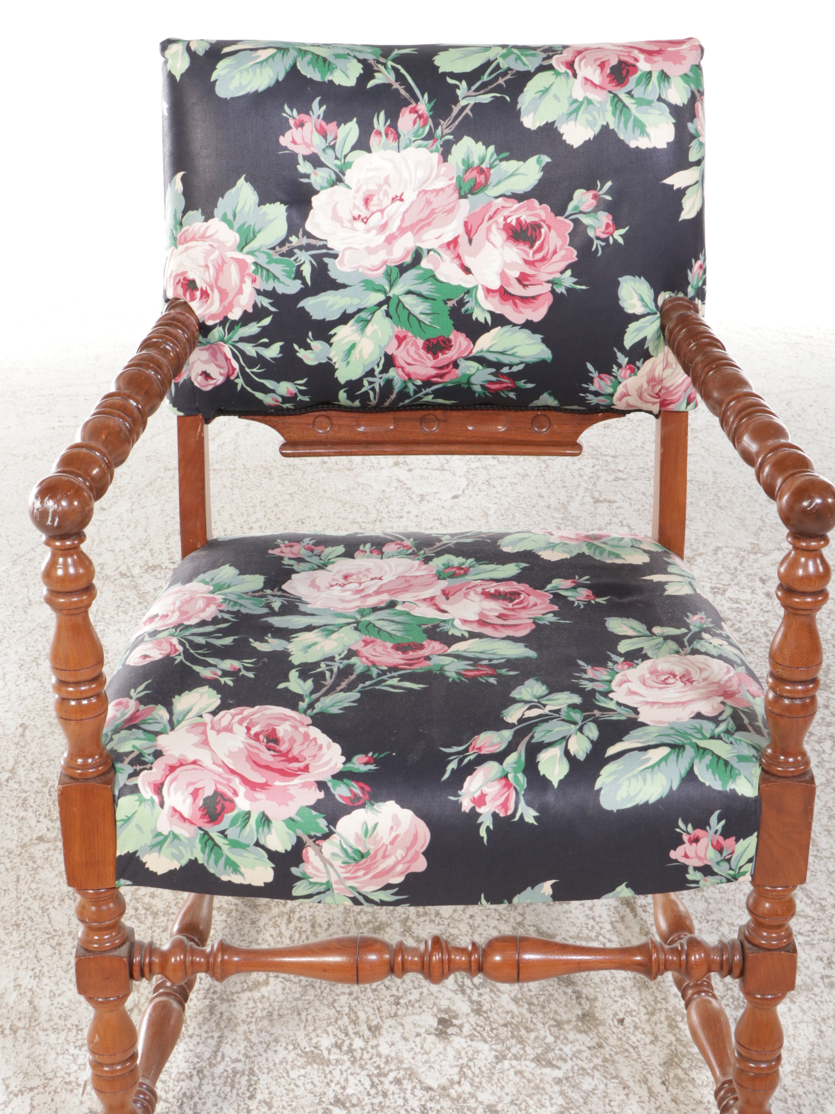 William and Mary Style Turned Maple Armchair and Footstool