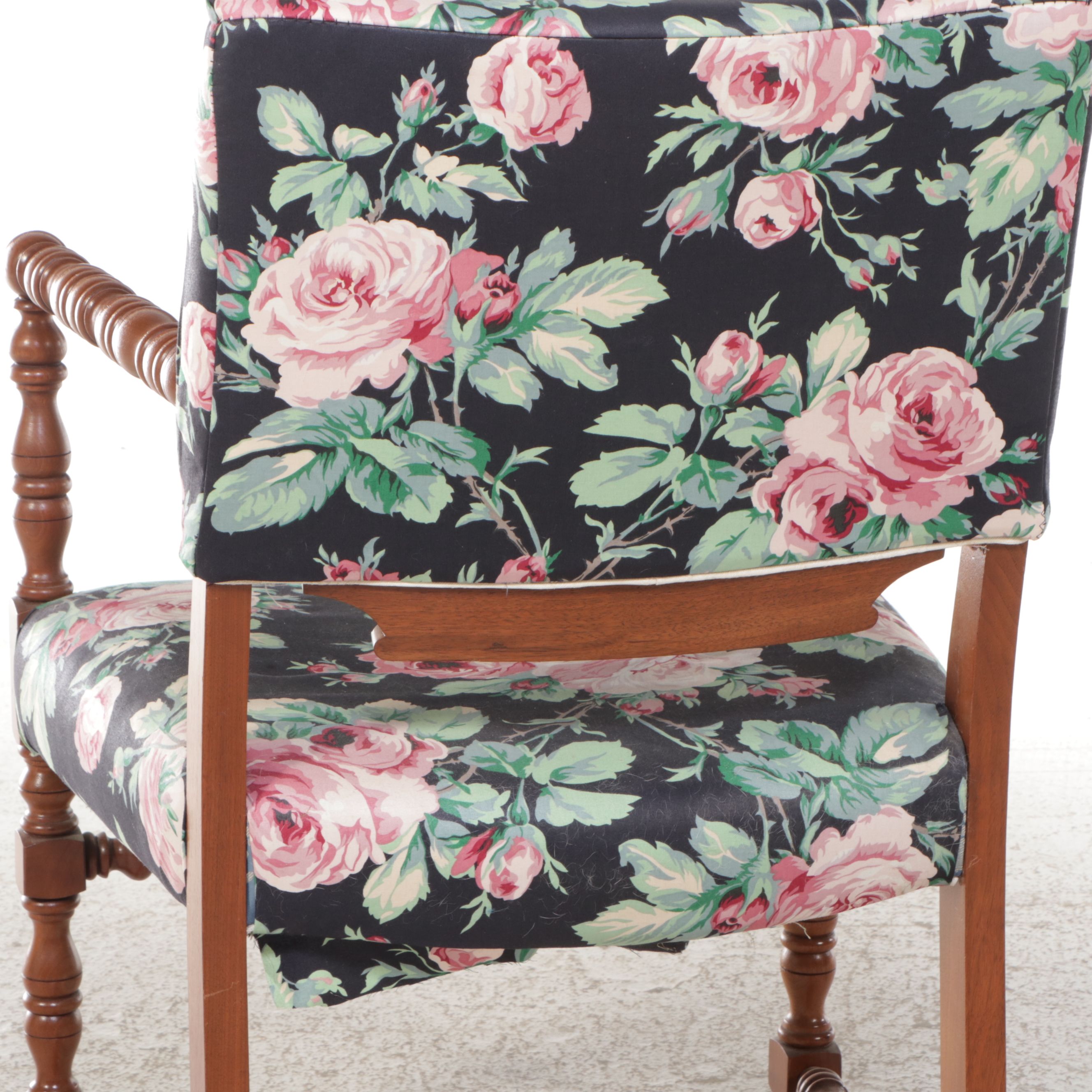 William and Mary Style Turned Maple Armchair and Footstool