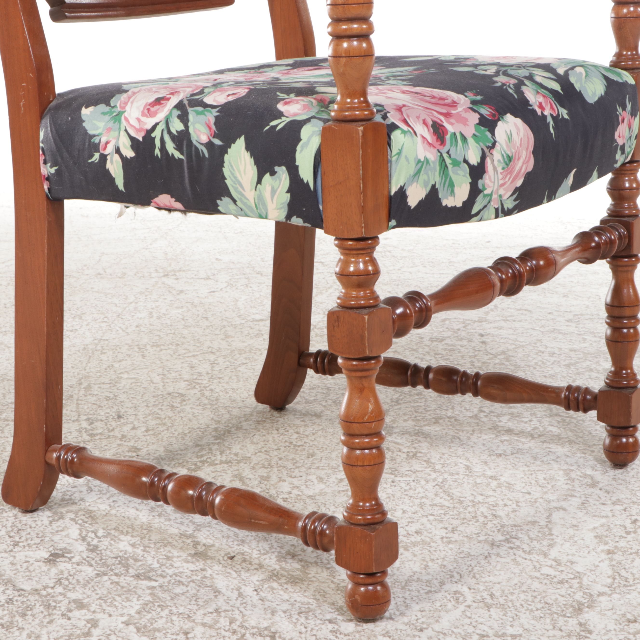 William and Mary Style Turned Maple Armchair and Footstool