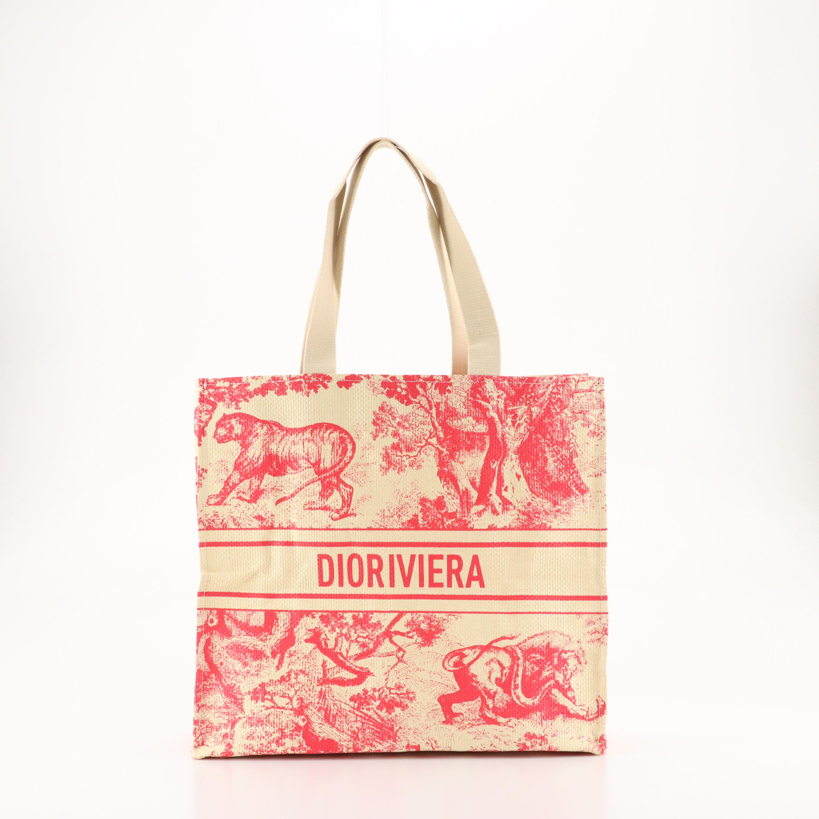 Christian Dior Promotional Pink Dioriviera Woven Paper Straw Shopper Tote