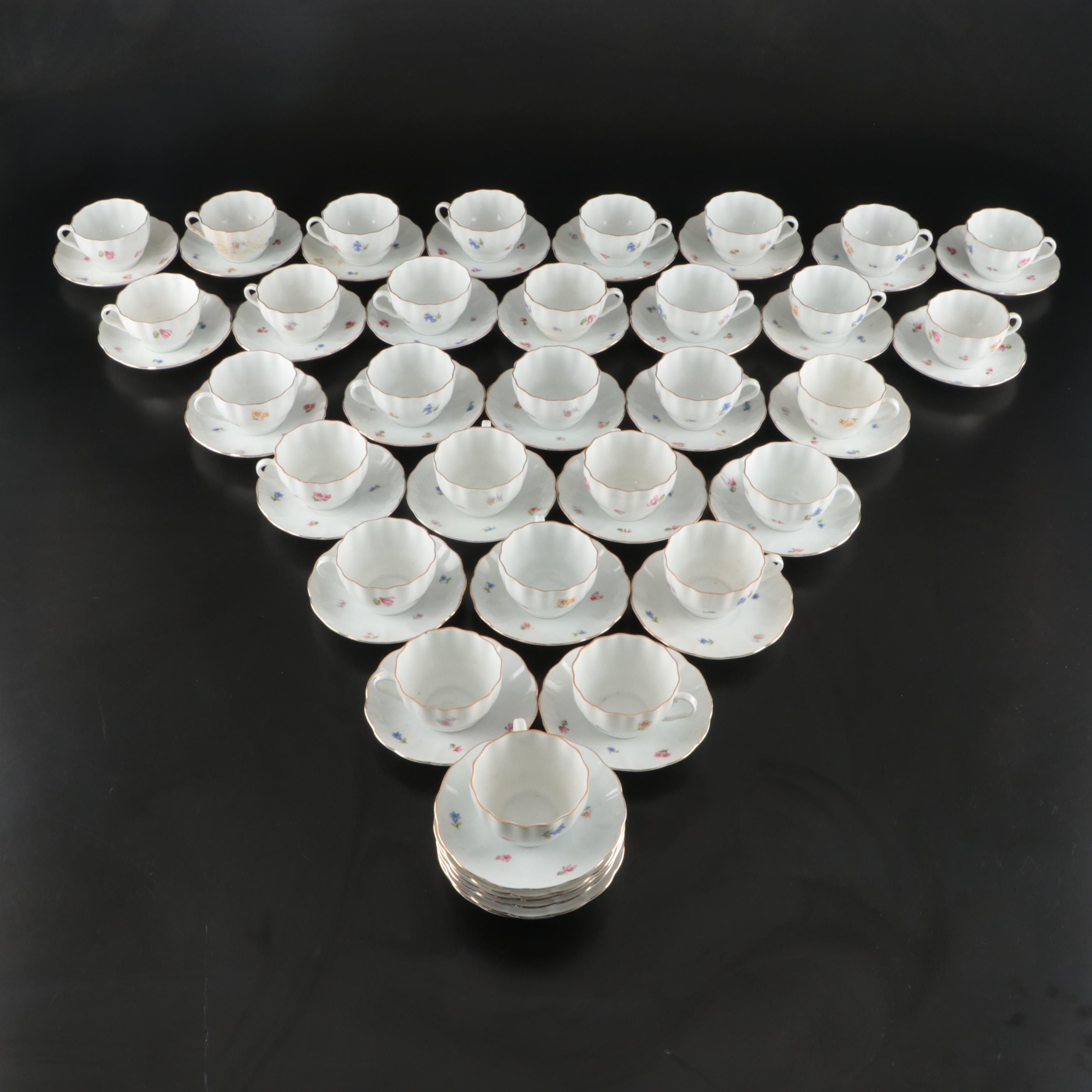 Arabia Floral Porcelain Teacups and Saucers