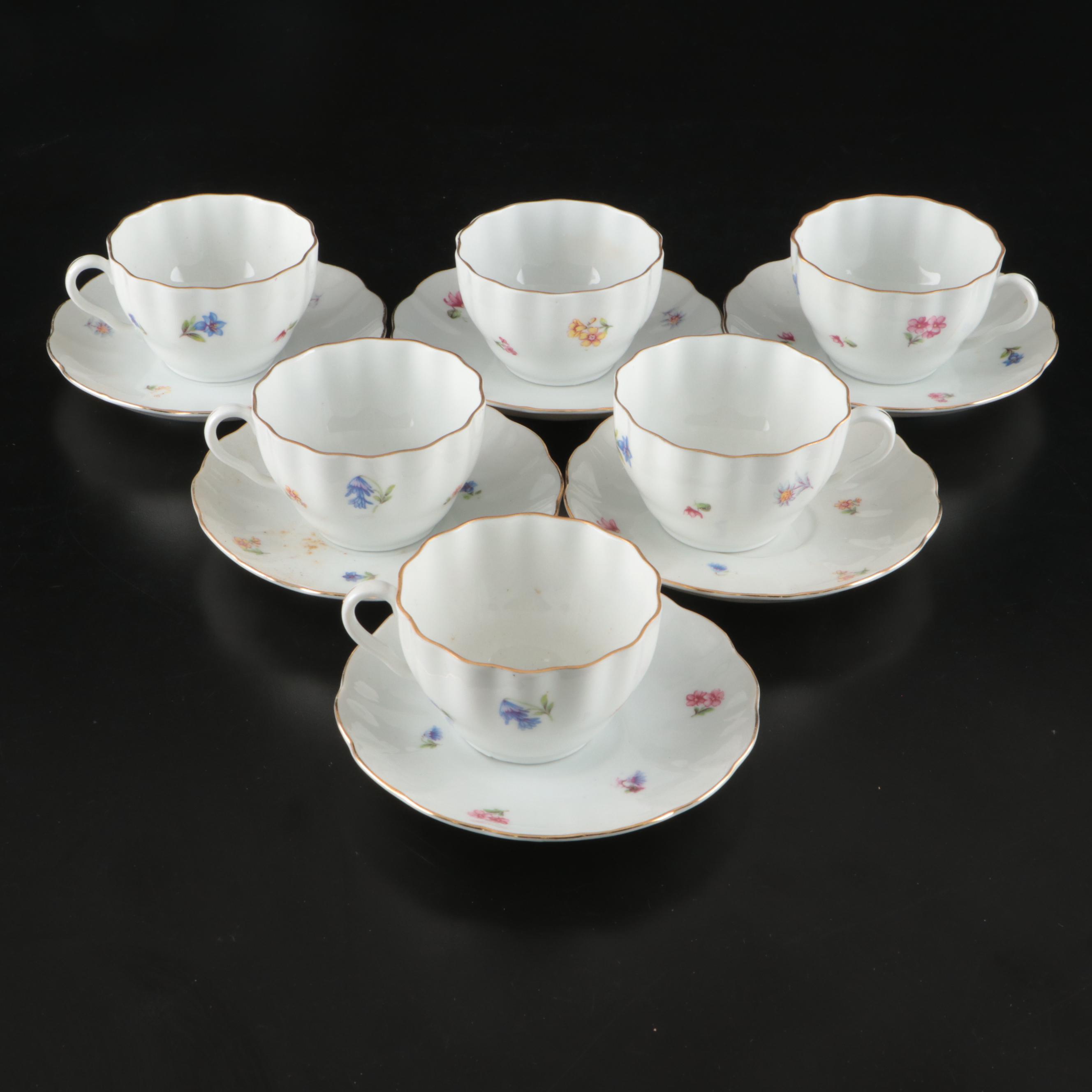 Arabia Floral Porcelain Teacups and Saucers