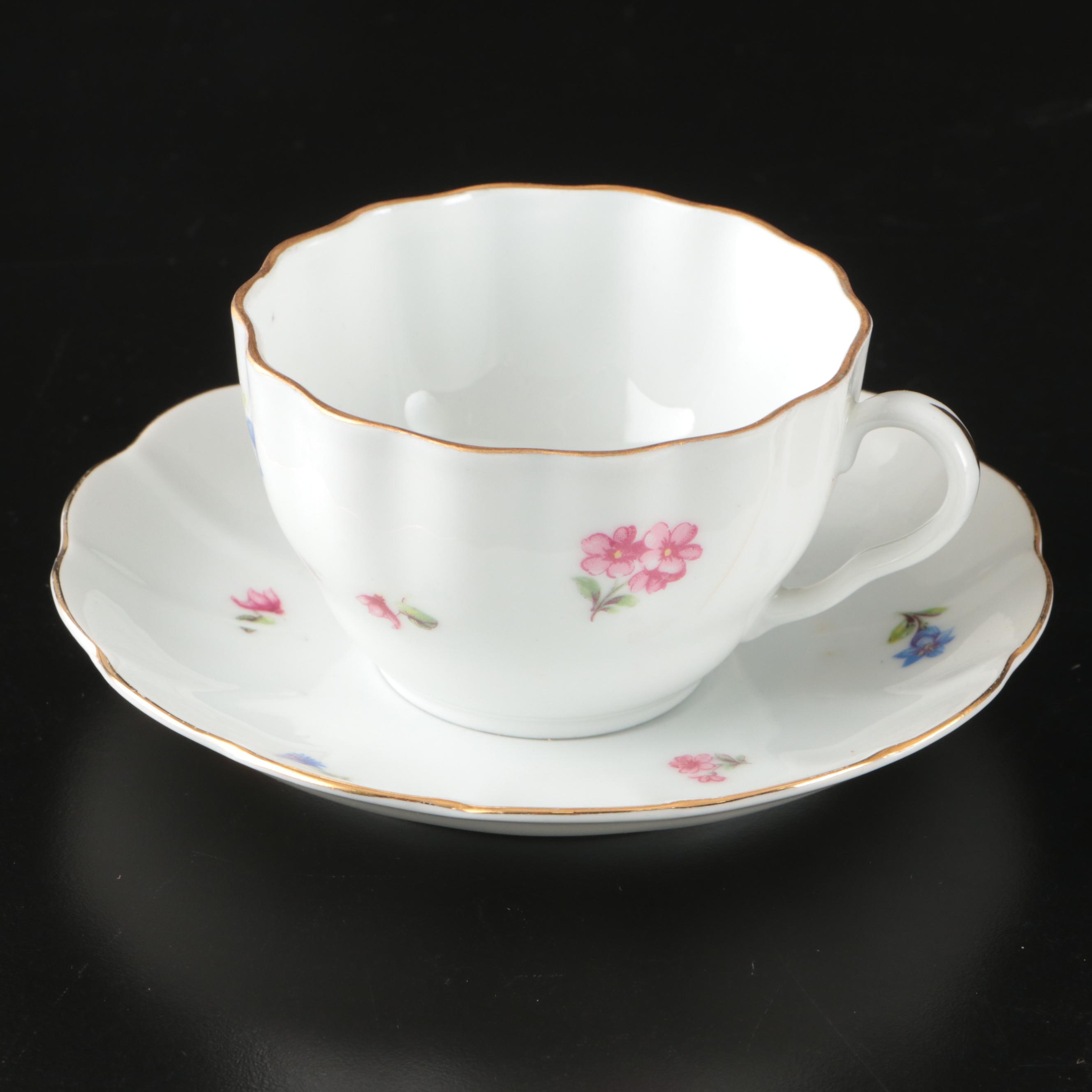 Arabia Floral Porcelain Teacups and Saucers