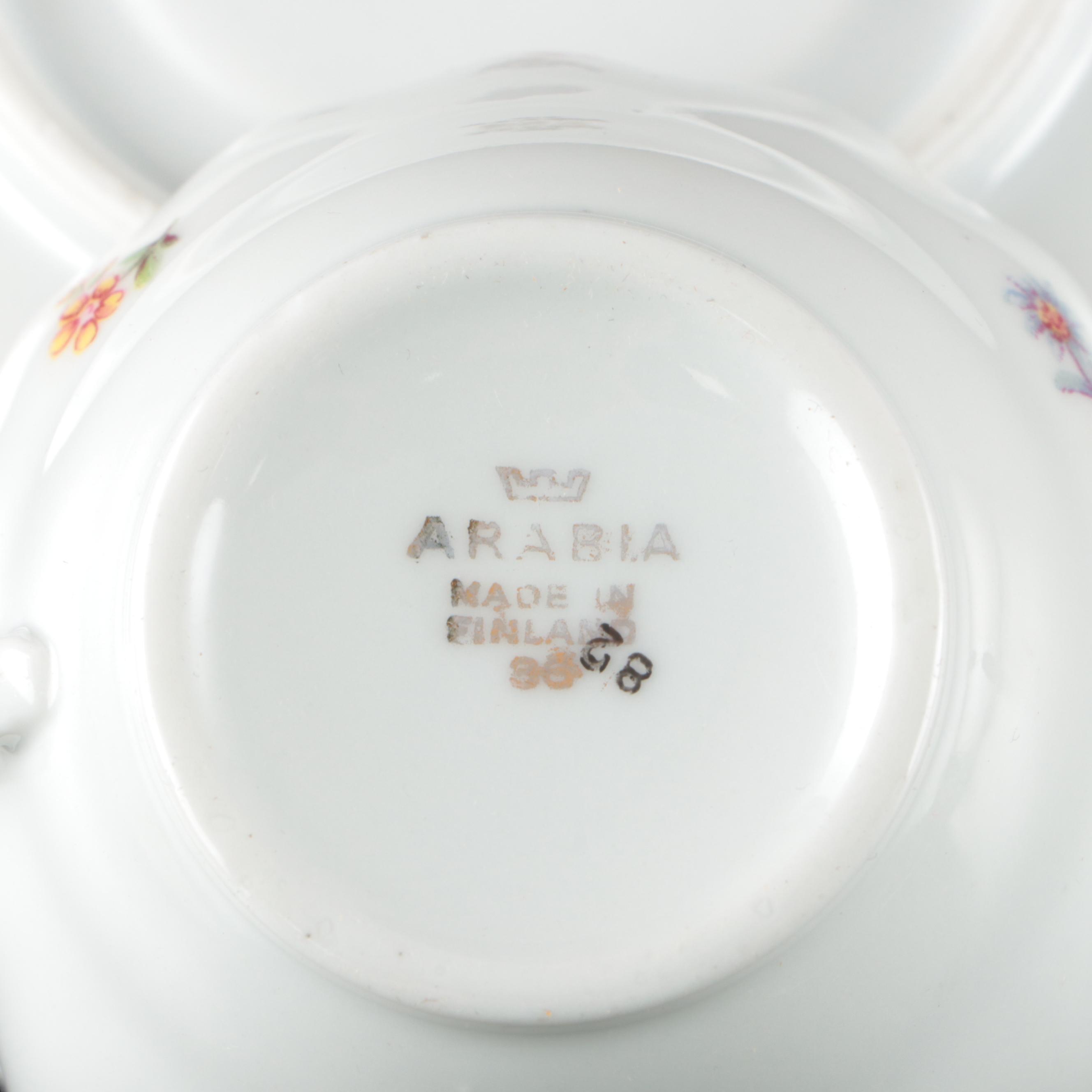 Arabia Floral Porcelain Teacups and Saucers