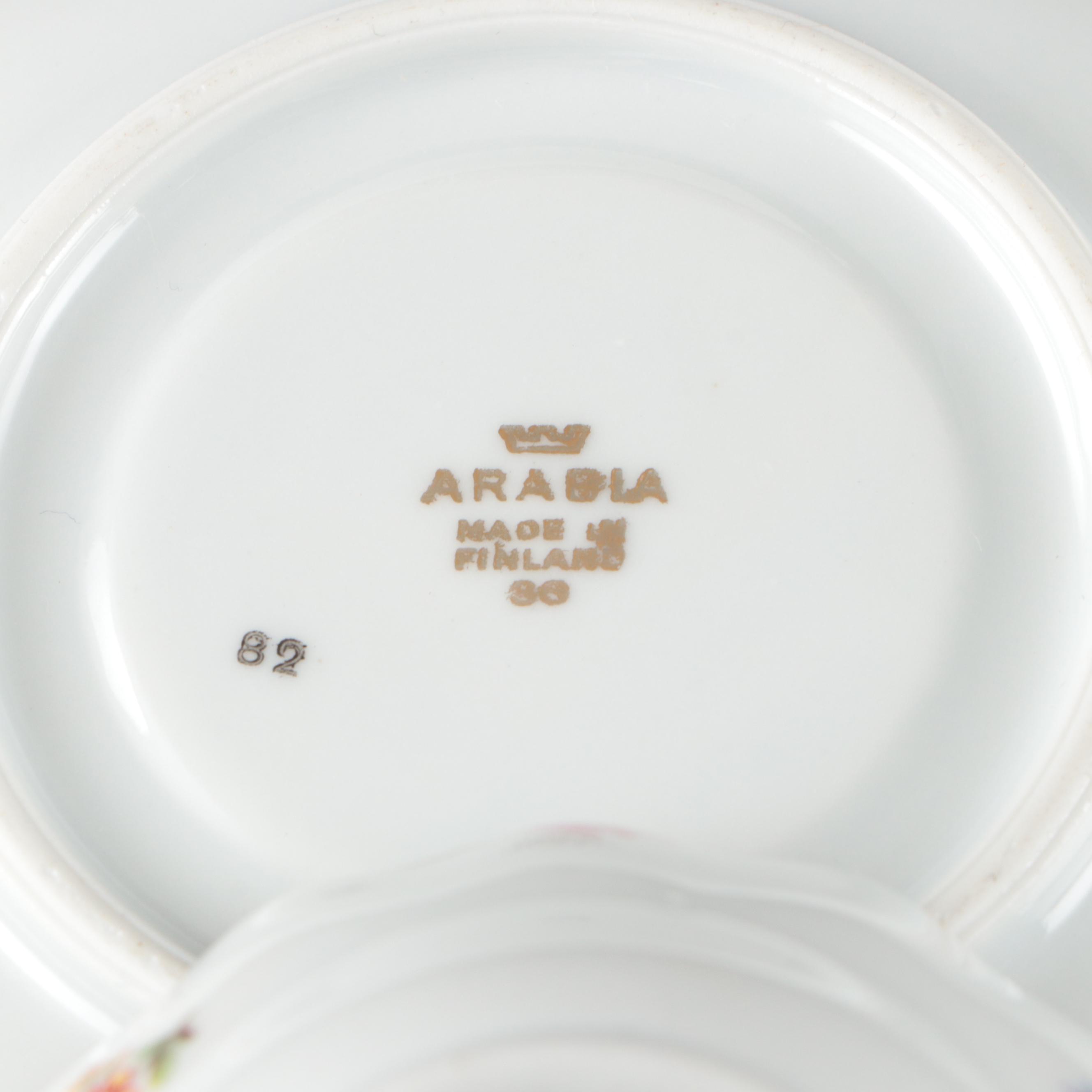 Arabia Floral Porcelain Teacups and Saucers