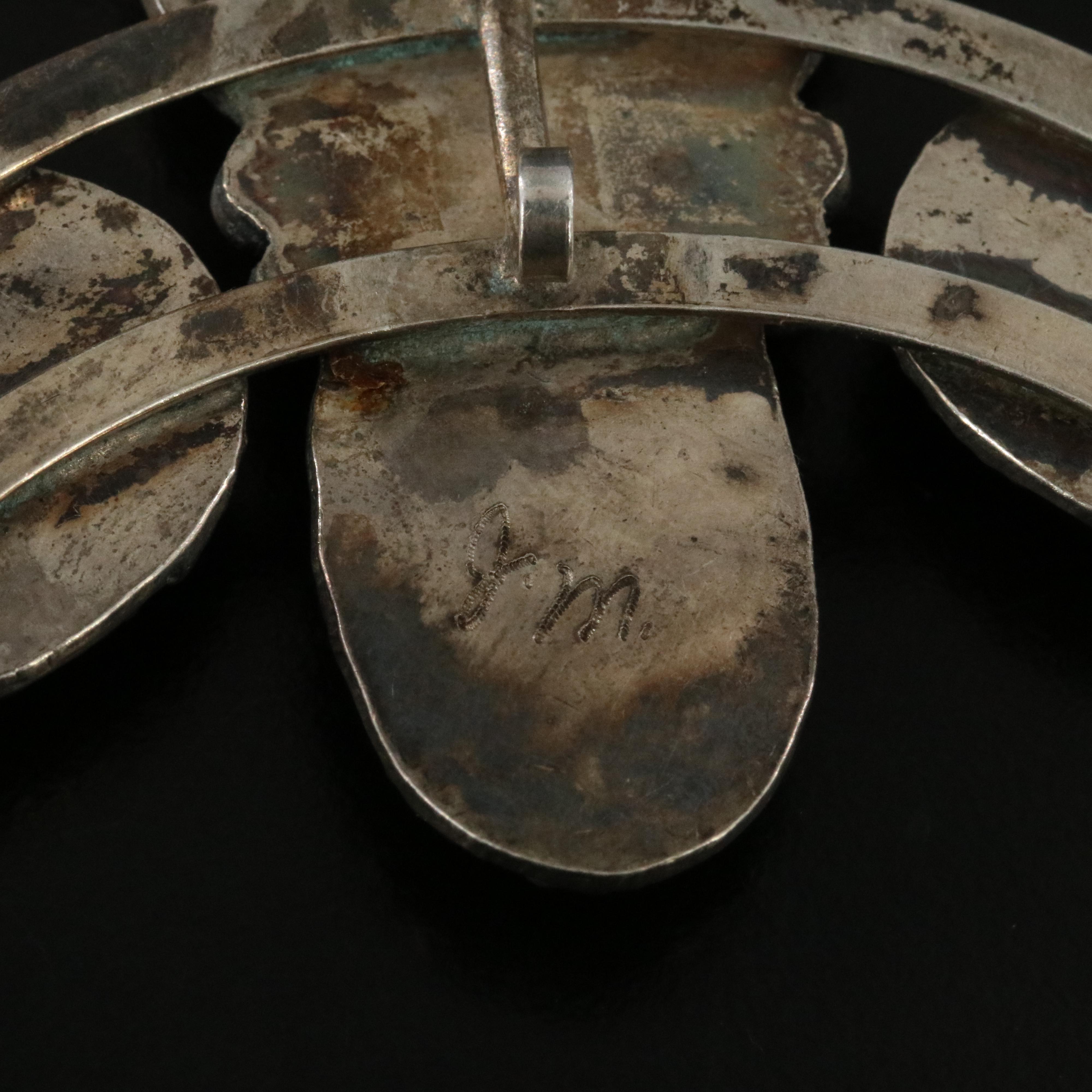 Vintage Southwestern Signed Sterling, Turquoise Squash Blossom Necklace