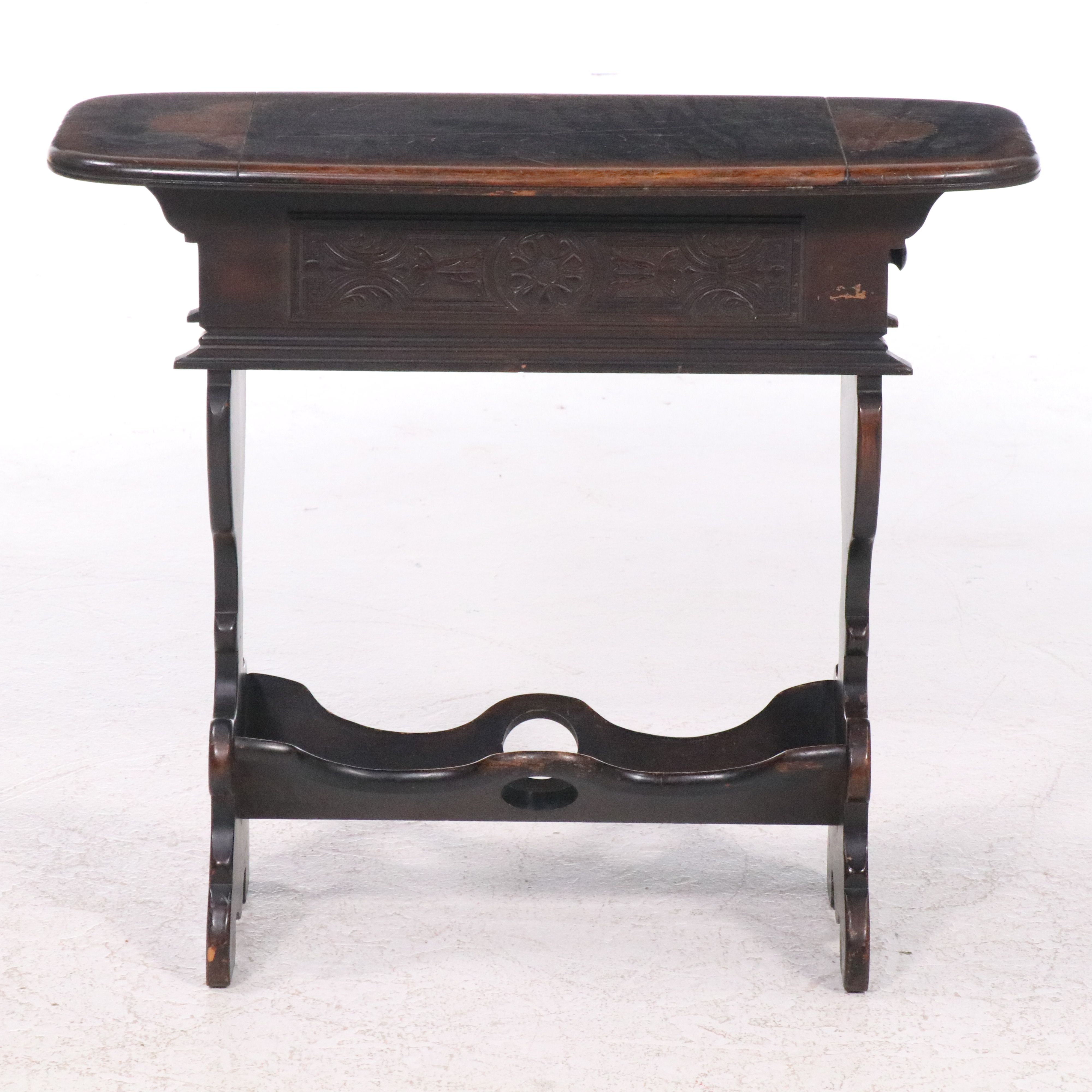American Colonial Style Wood Trestle Side Table, 20th Century