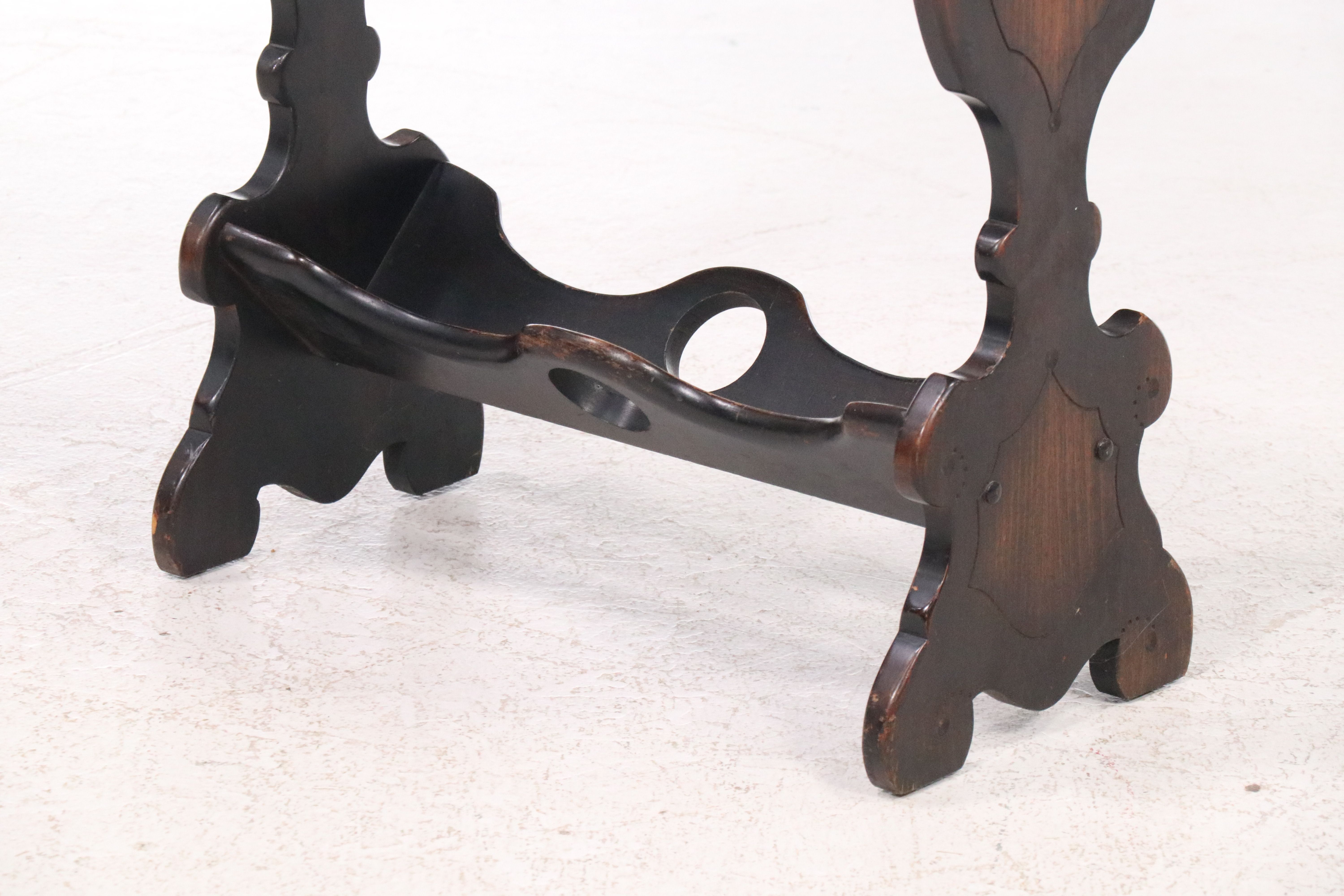 American Colonial Style Wood Trestle Side Table, 20th Century