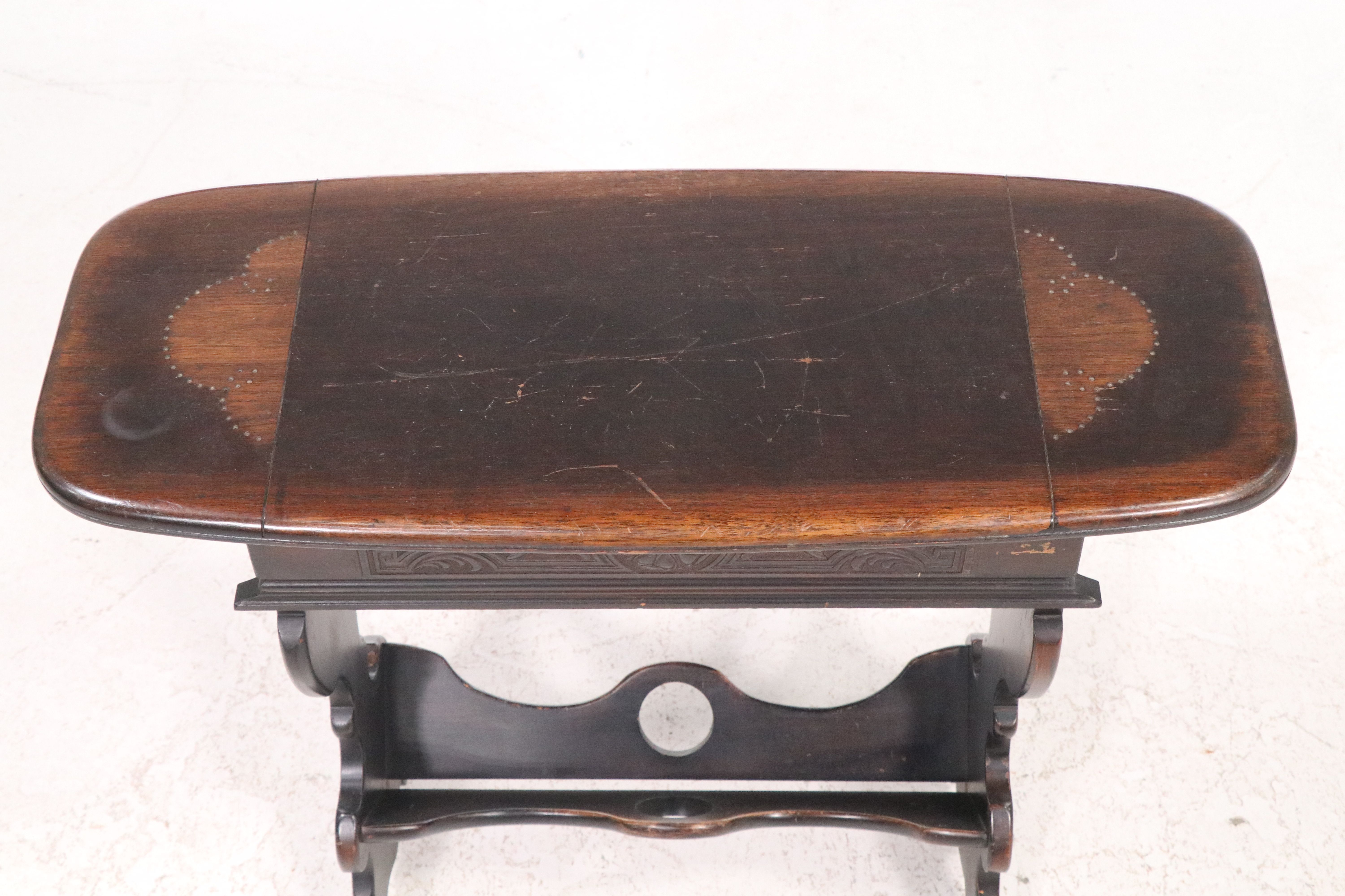 American Colonial Style Wood Trestle Side Table, 20th Century