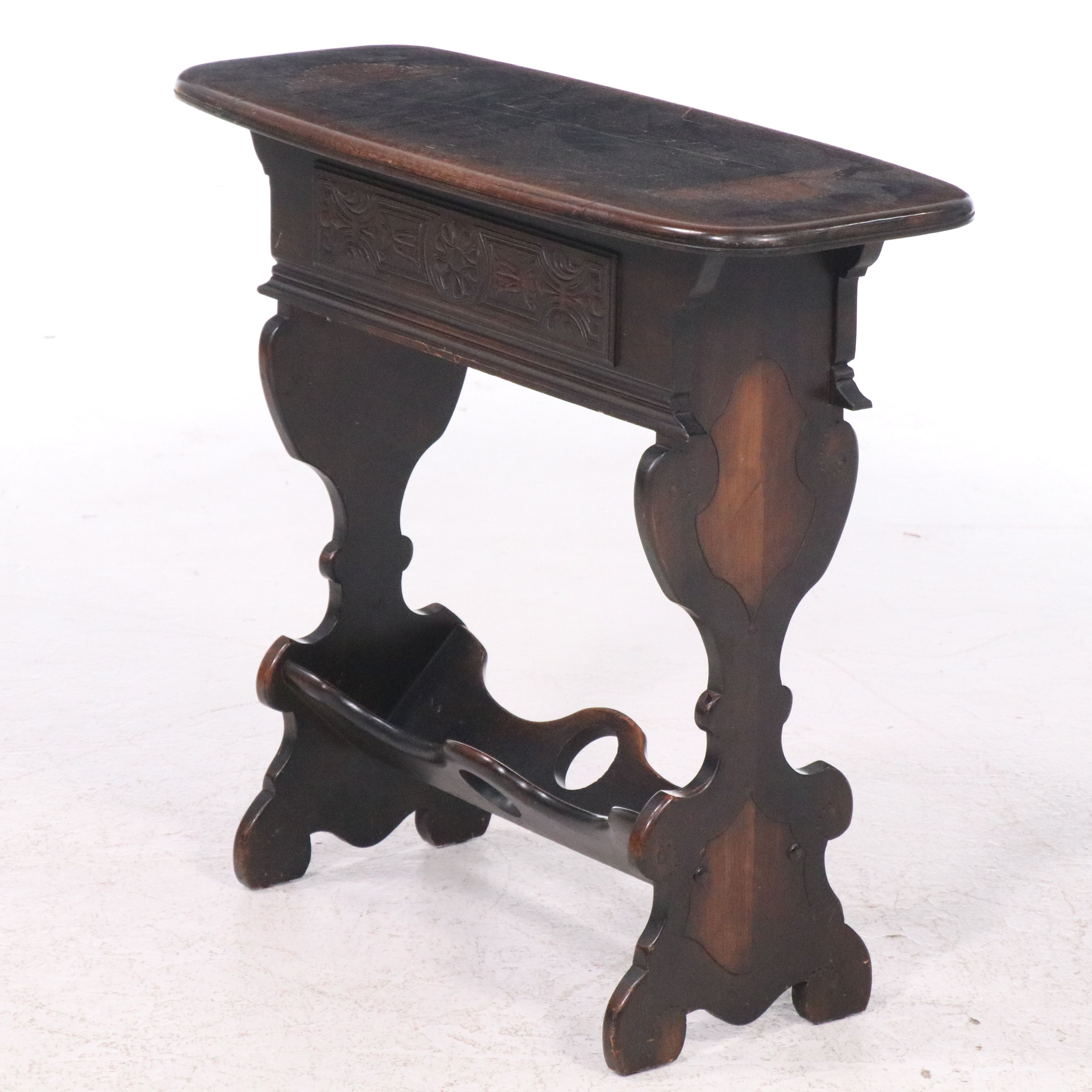 American Colonial Style Wood Trestle Side Table, 20th Century