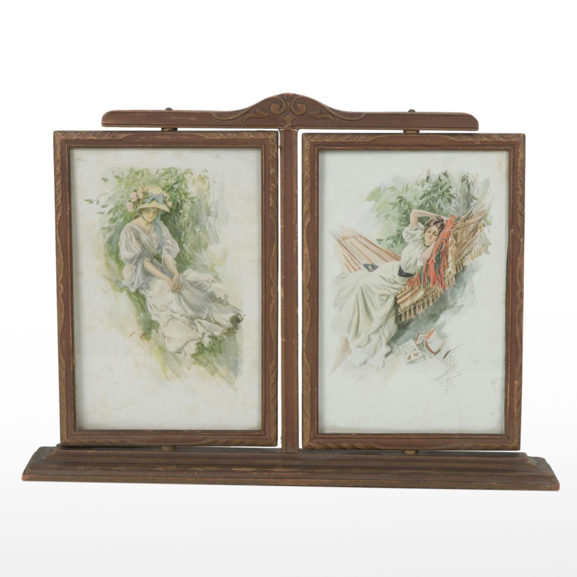 Wood Dresser Frame with Harrison Fisher Prints, Early 20th Century