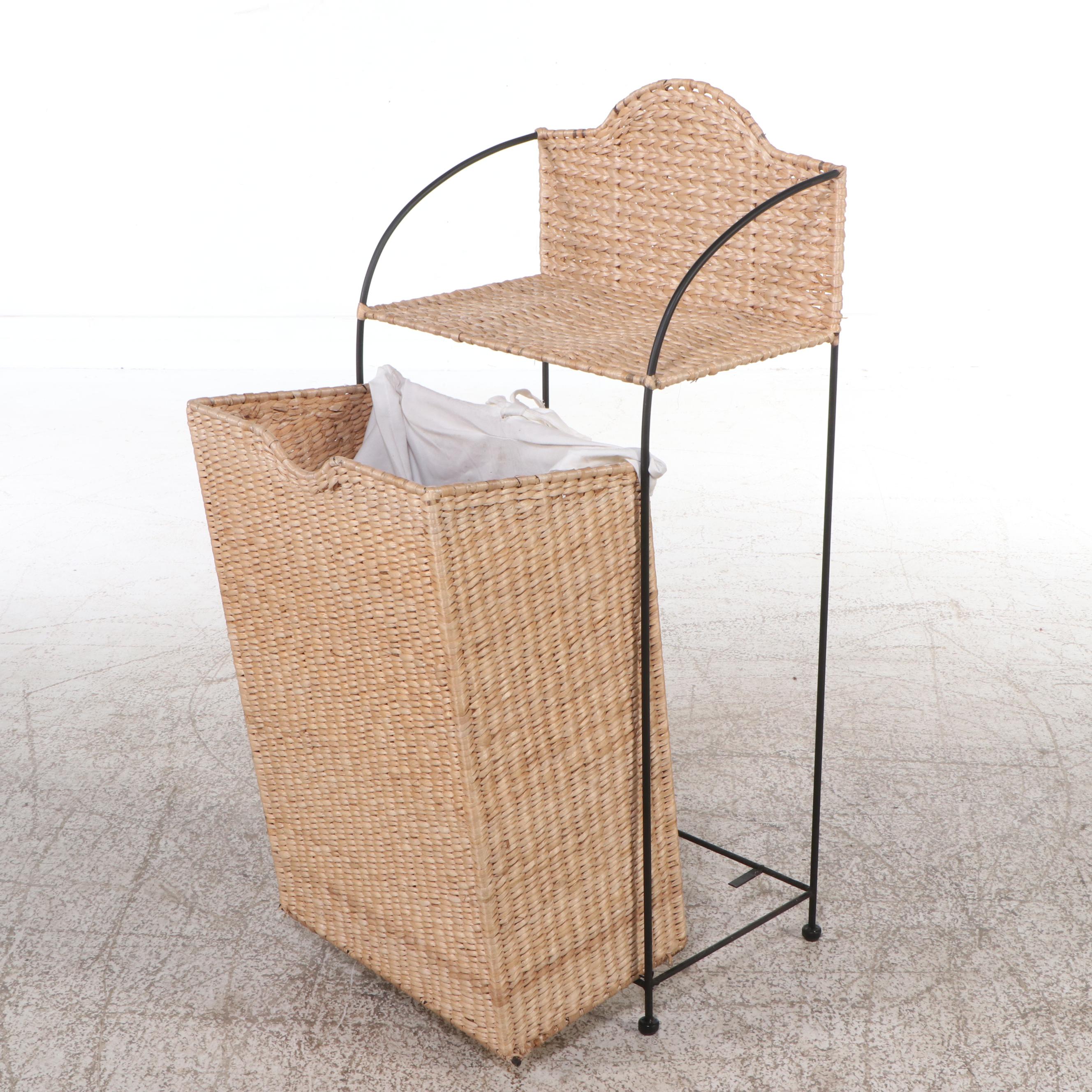 Contemporary Metal and Rush Hamper with Bathroom Accessories