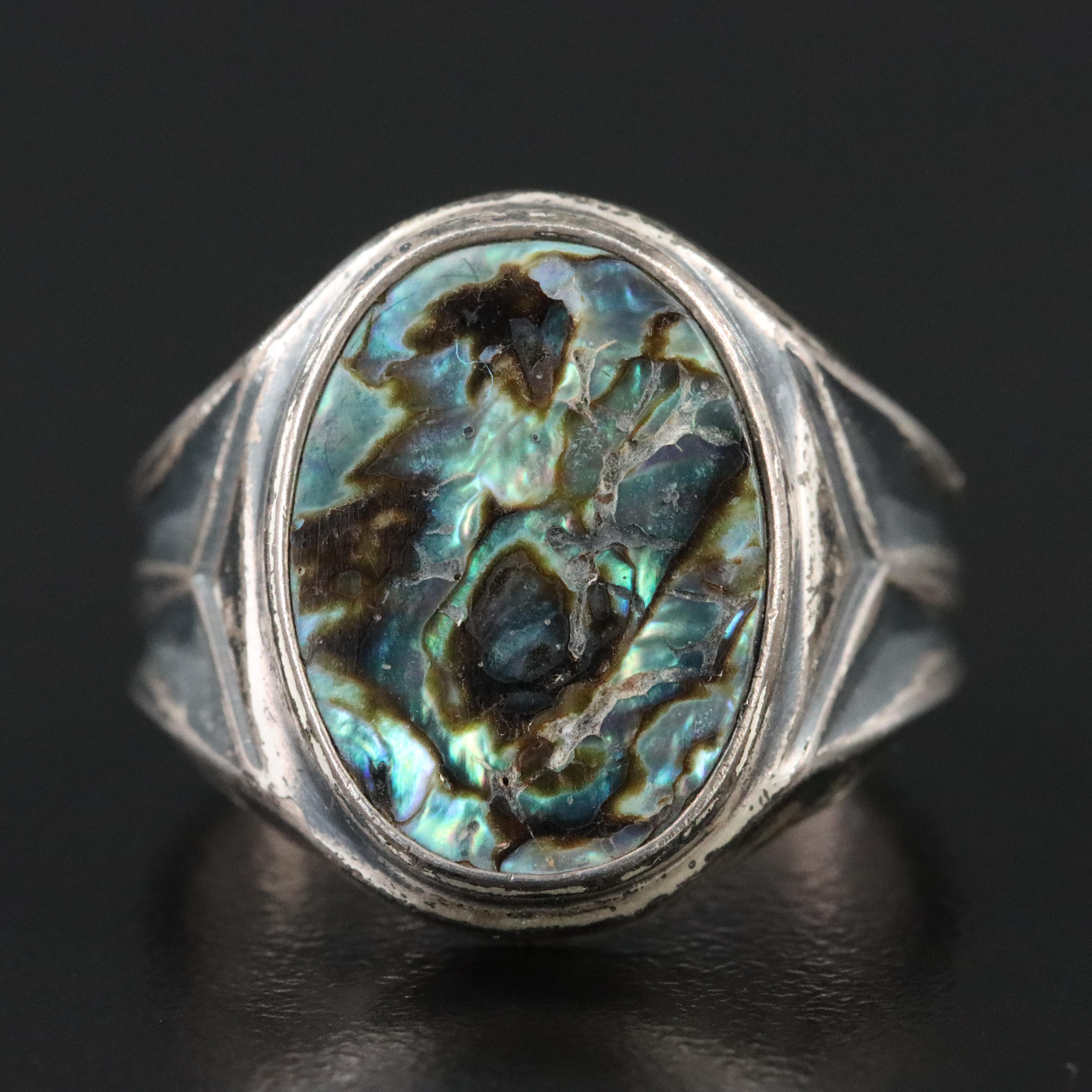 Clark & Coombs Co. Sterling Abalone Signet Ring