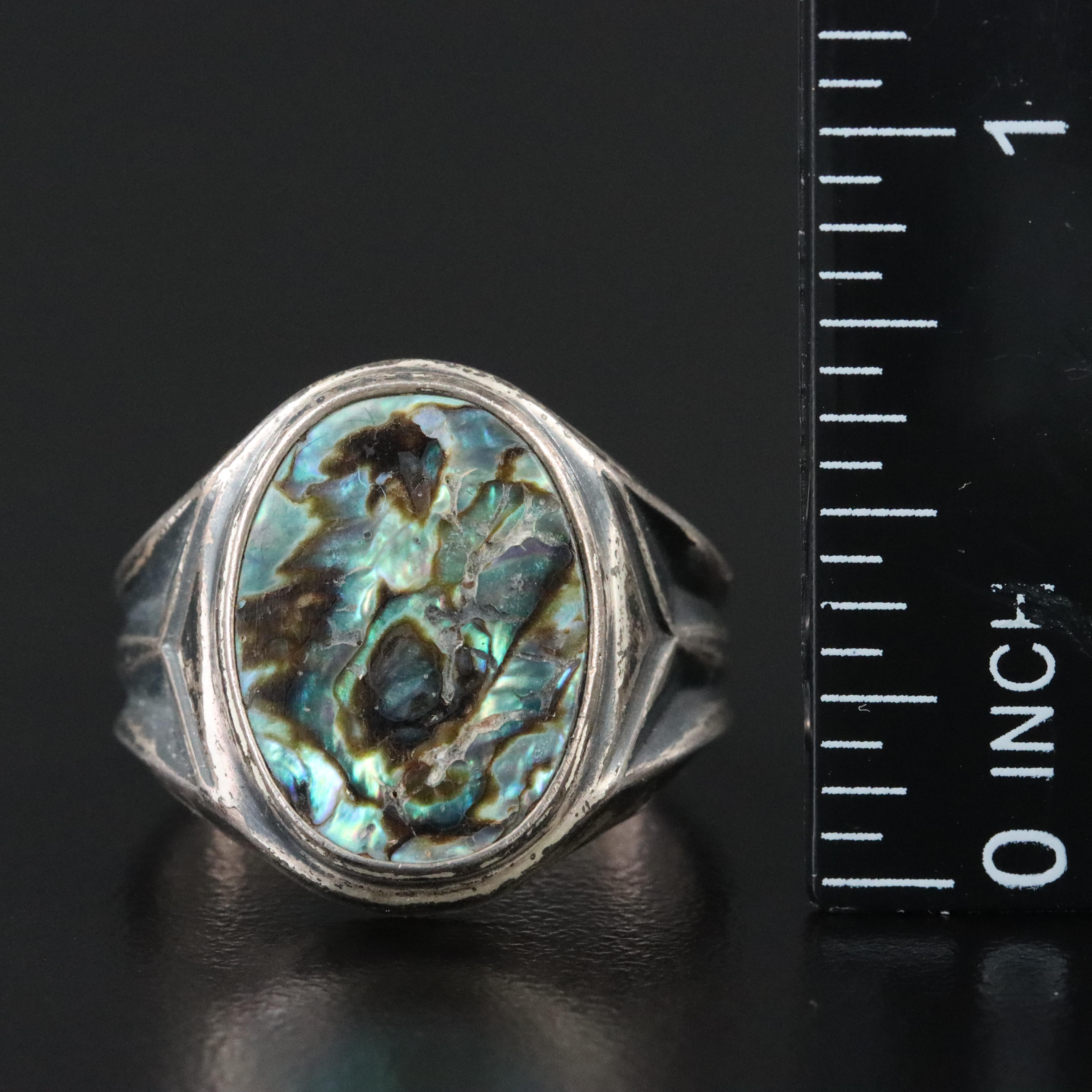 Clark & Coombs Co. Sterling Abalone Signet Ring