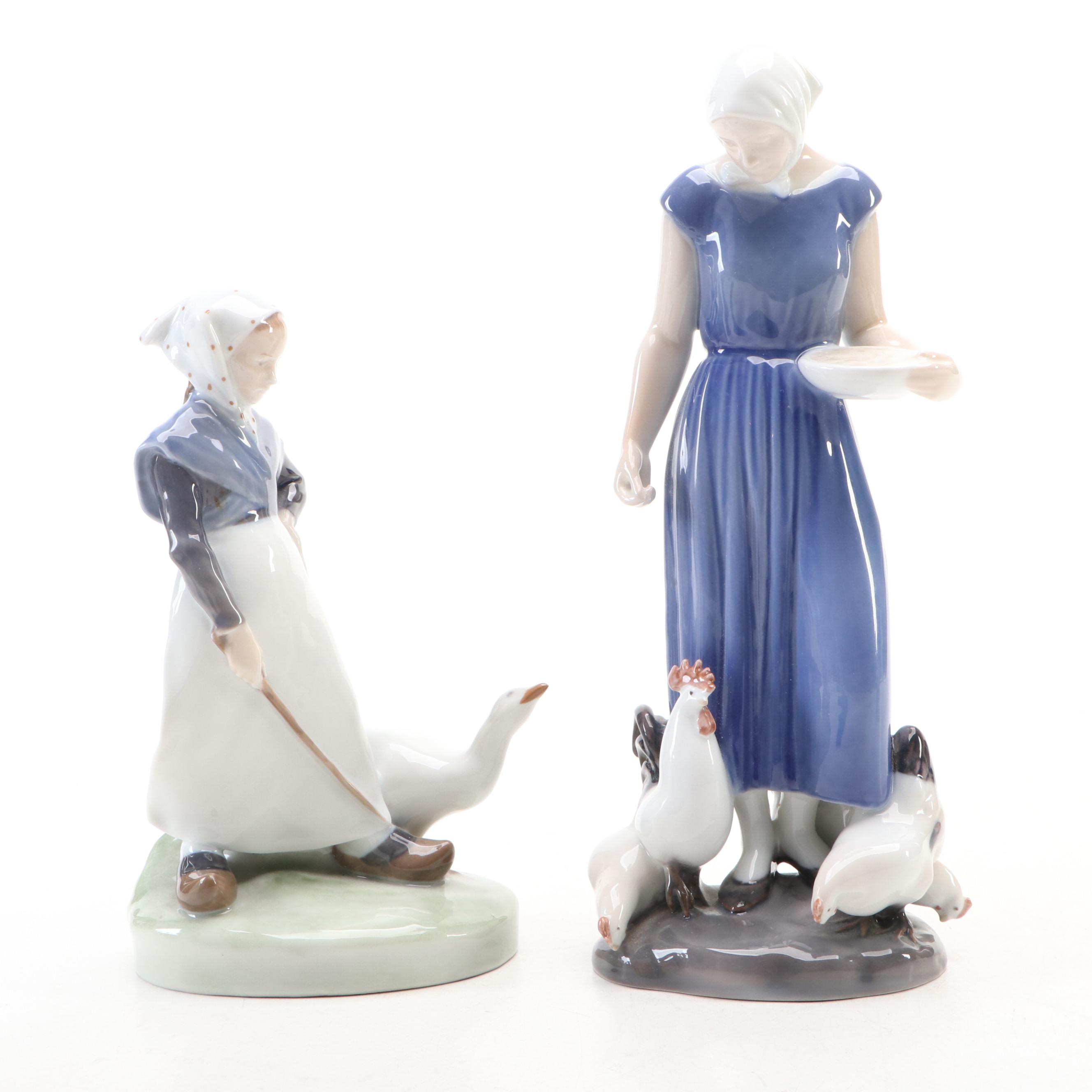 Royal Copenhagen Porcelain "Goose Girl," "Boy with Cow" and Other Figurines