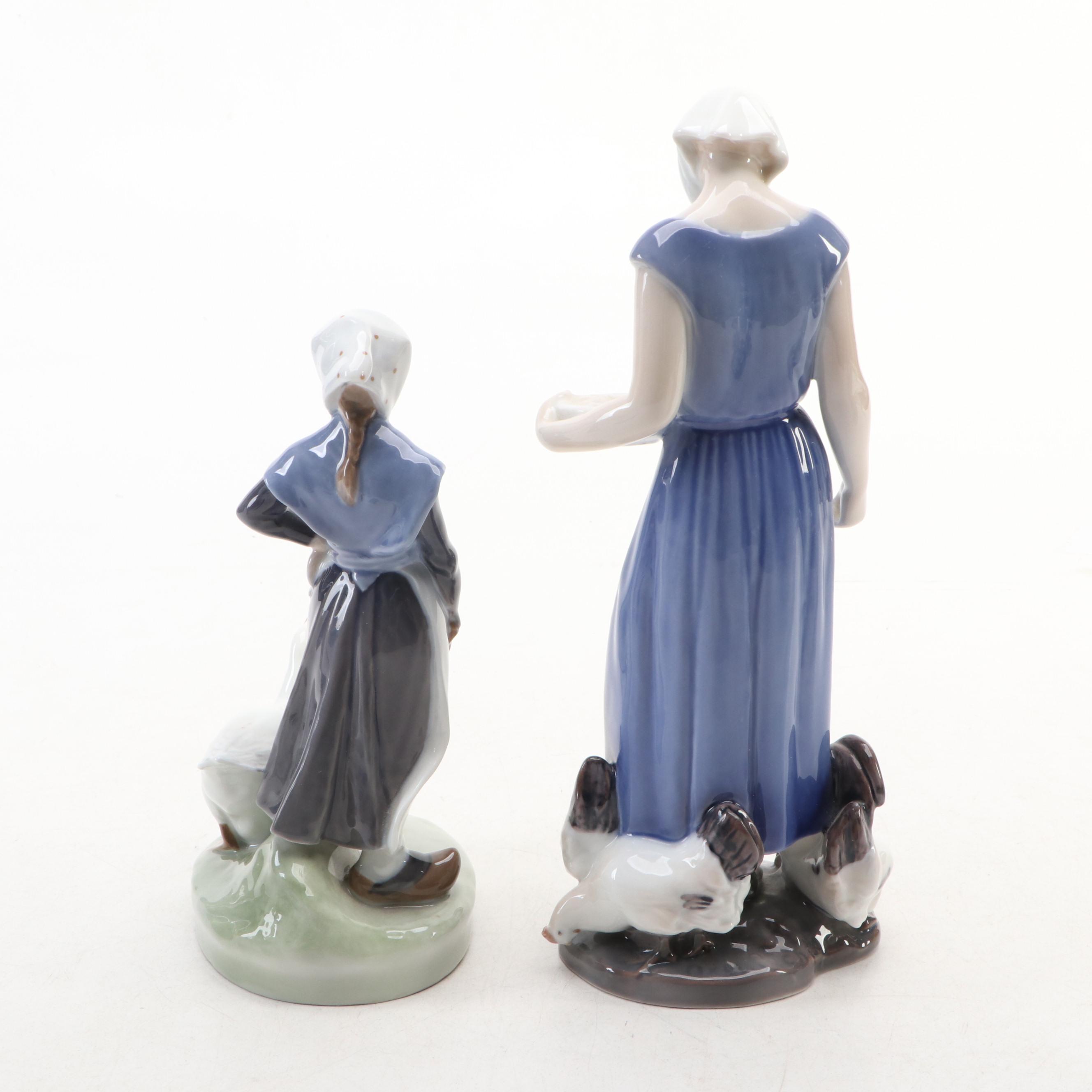 Royal Copenhagen Porcelain "Goose Girl," "Boy with Cow" and Other Figurines