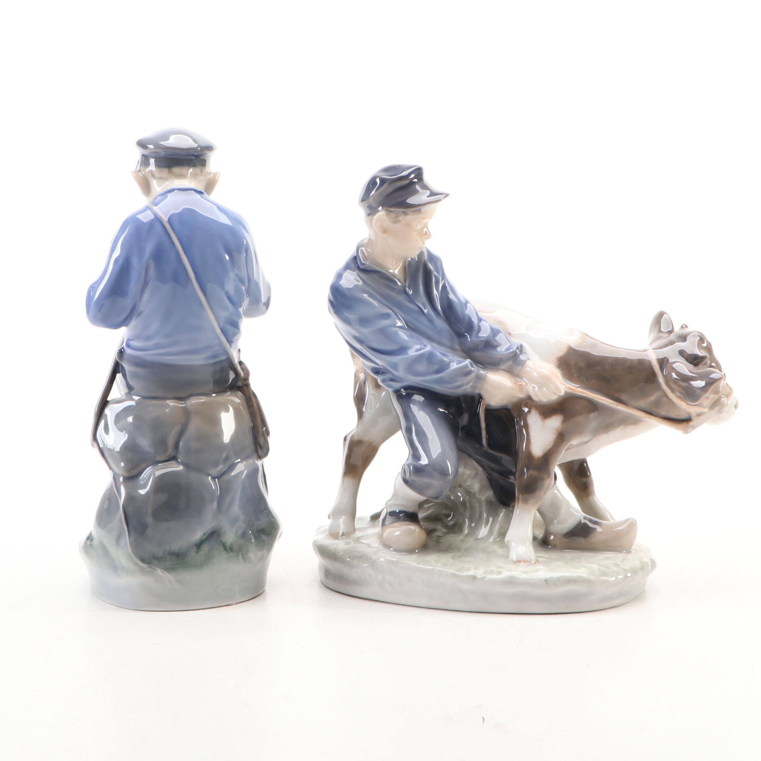 Royal Copenhagen Porcelain "Goose Girl," "Boy with Cow" and Other Figurines