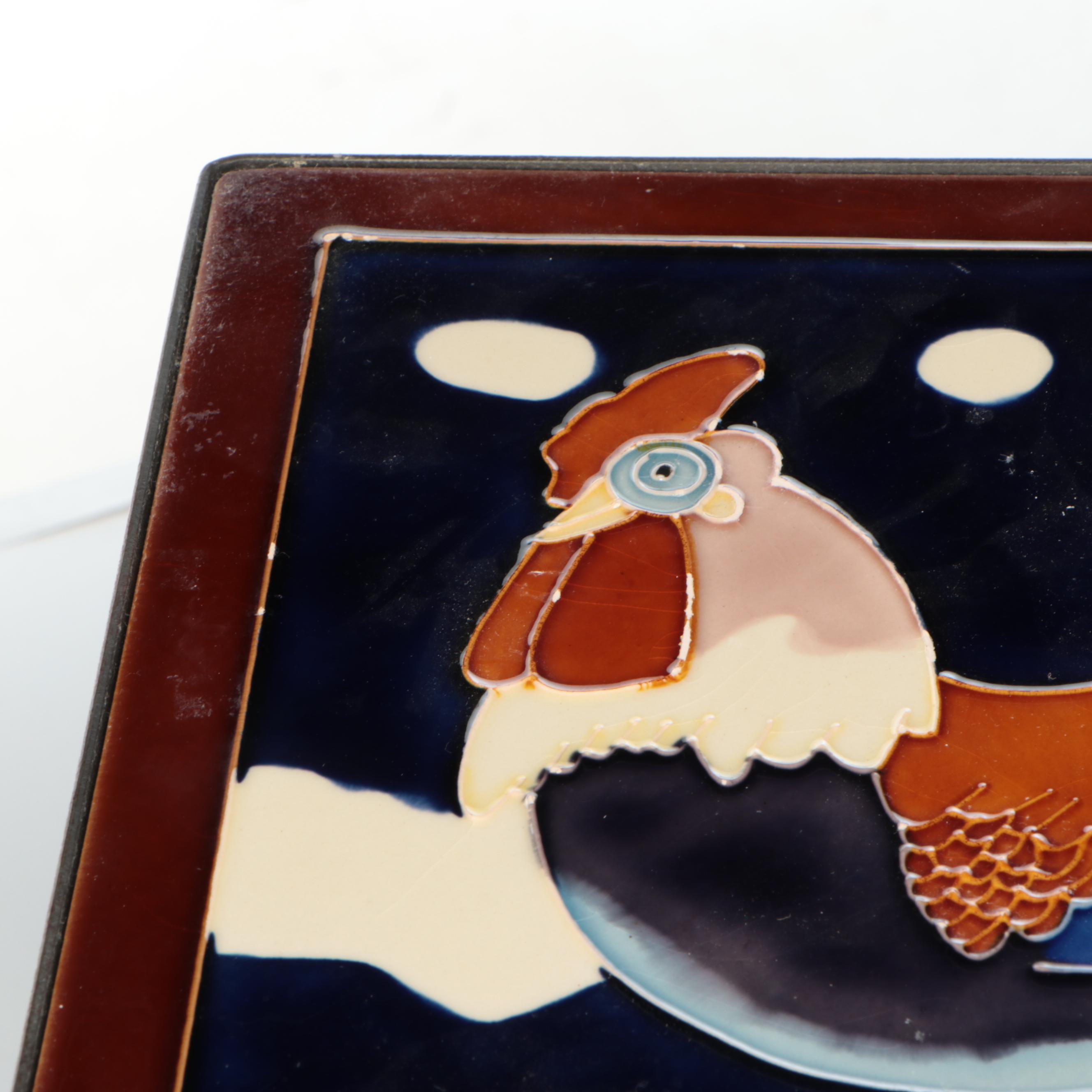 Rooster Ceramic Tile Top Wrought Metal Side Table