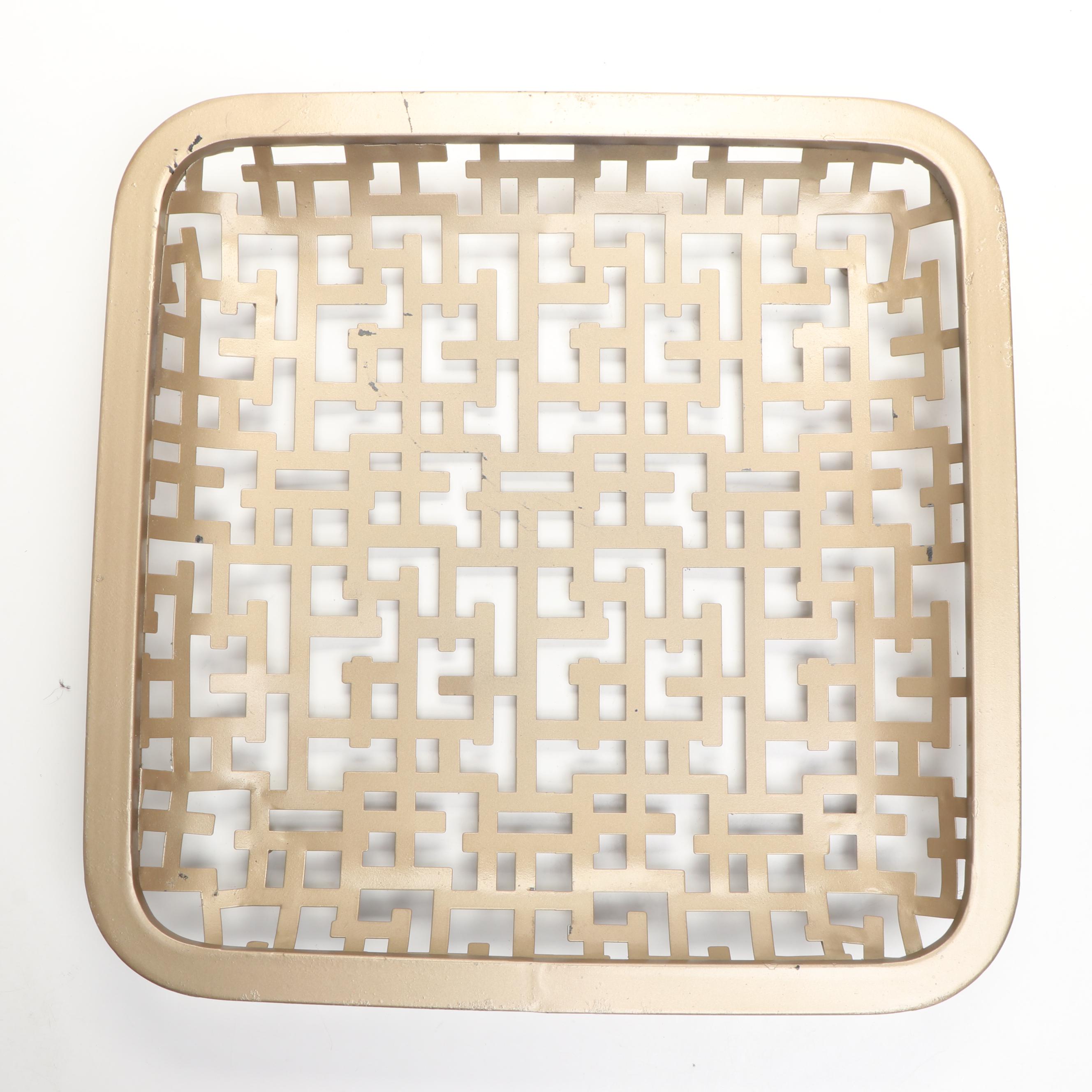 Sun and Sea Collection Tray with Other Metal Stylized Greek Key Square Bowl