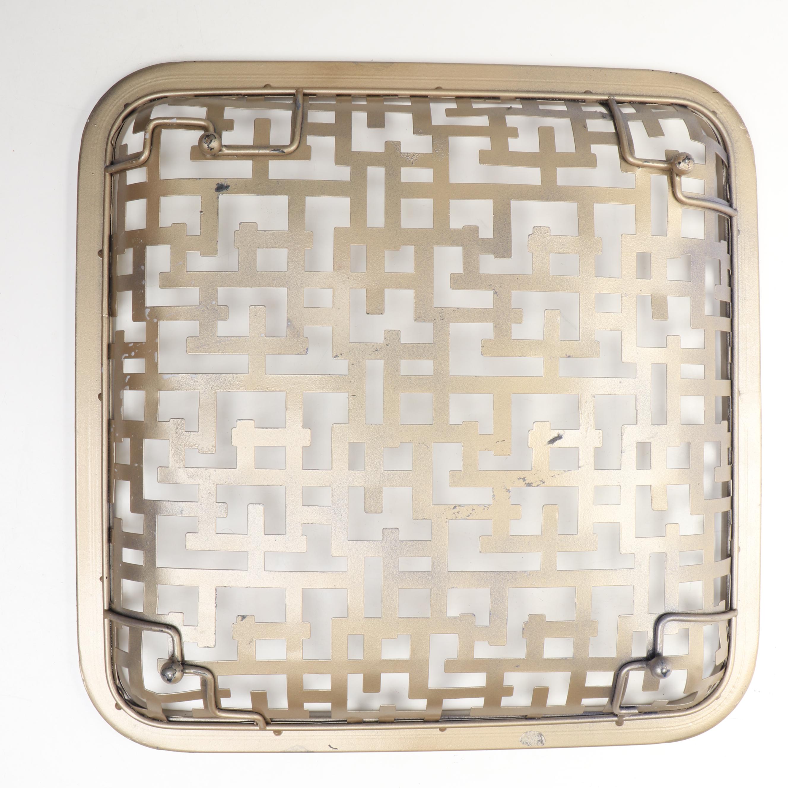 Sun and Sea Collection Tray with Other Metal Stylized Greek Key Square Bowl