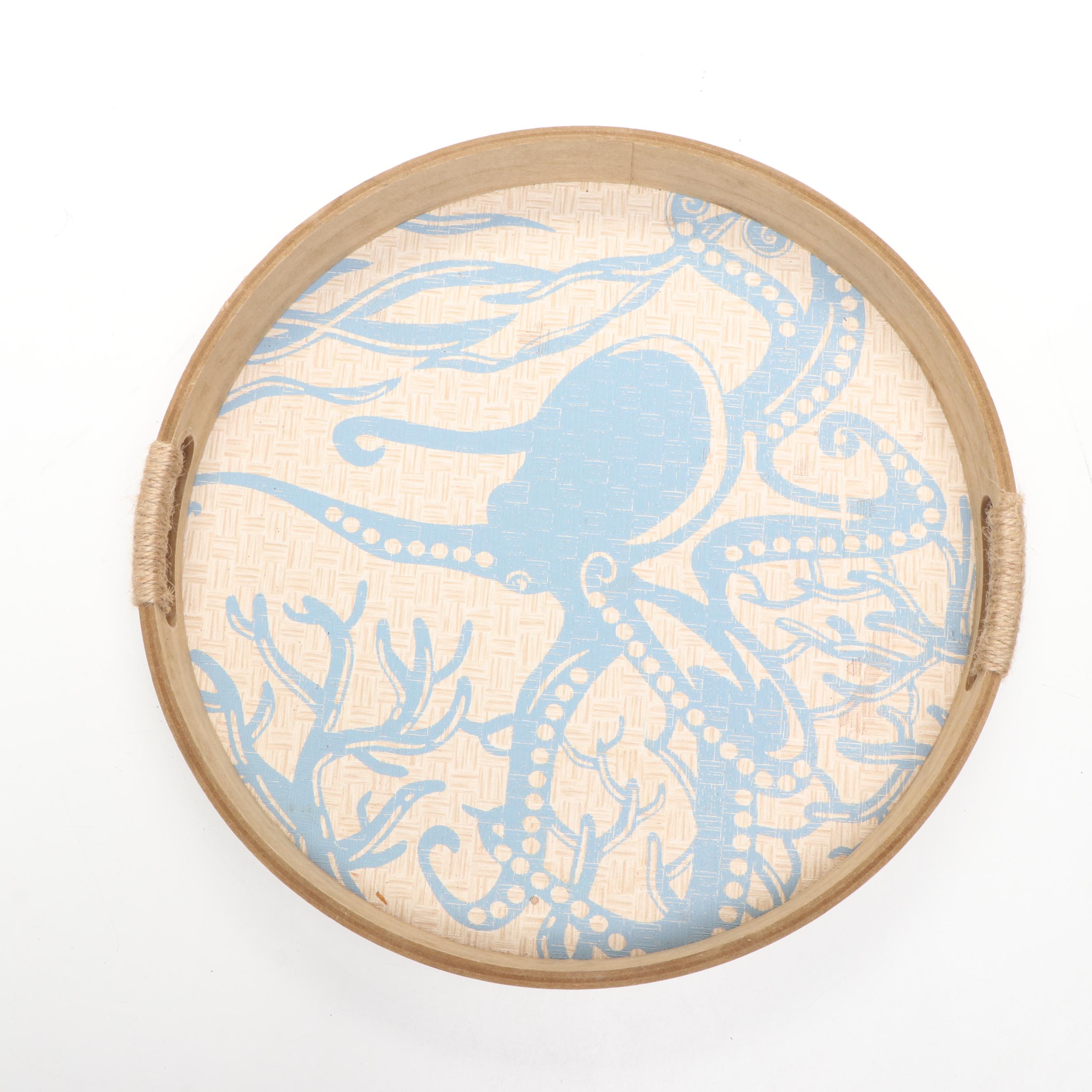 Sun and Sea Collection Tray with Other Metal Stylized Greek Key Square Bowl