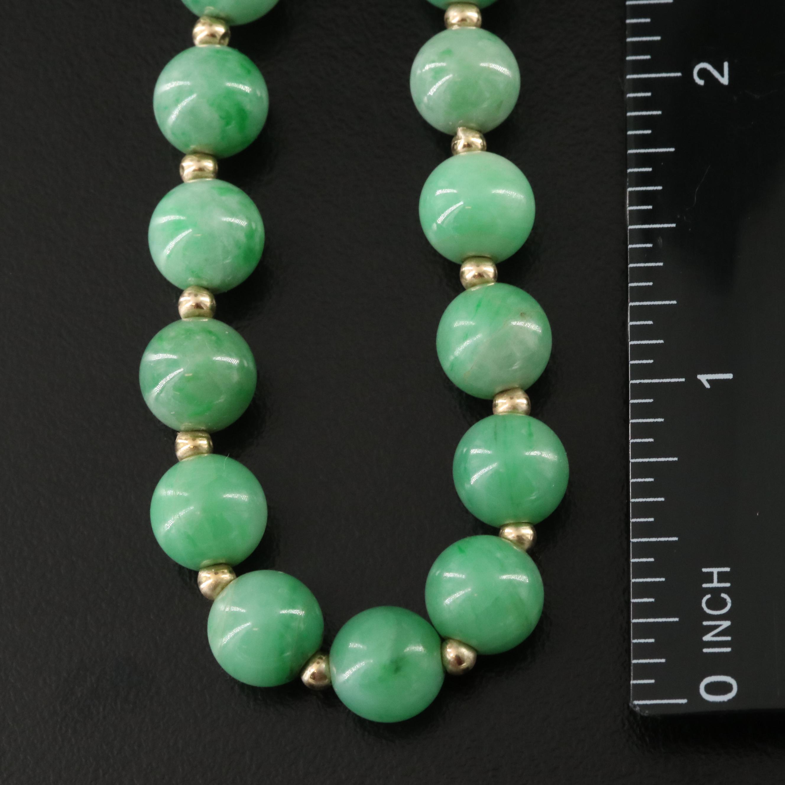 Chinese Jadeite Bead Necklace with 14K Beads and Clasp