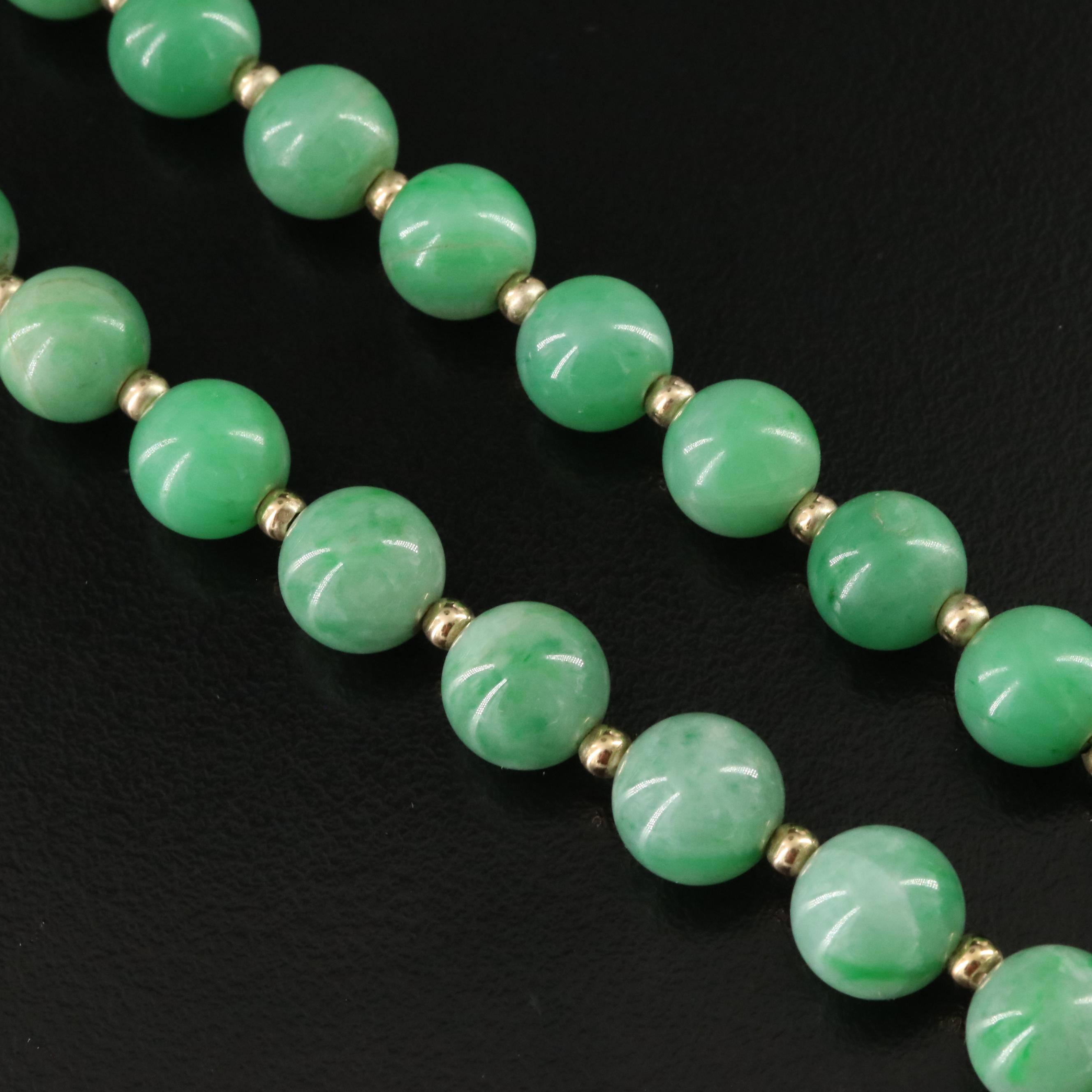 Chinese Jadeite Bead Necklace with 14K Beads and Clasp