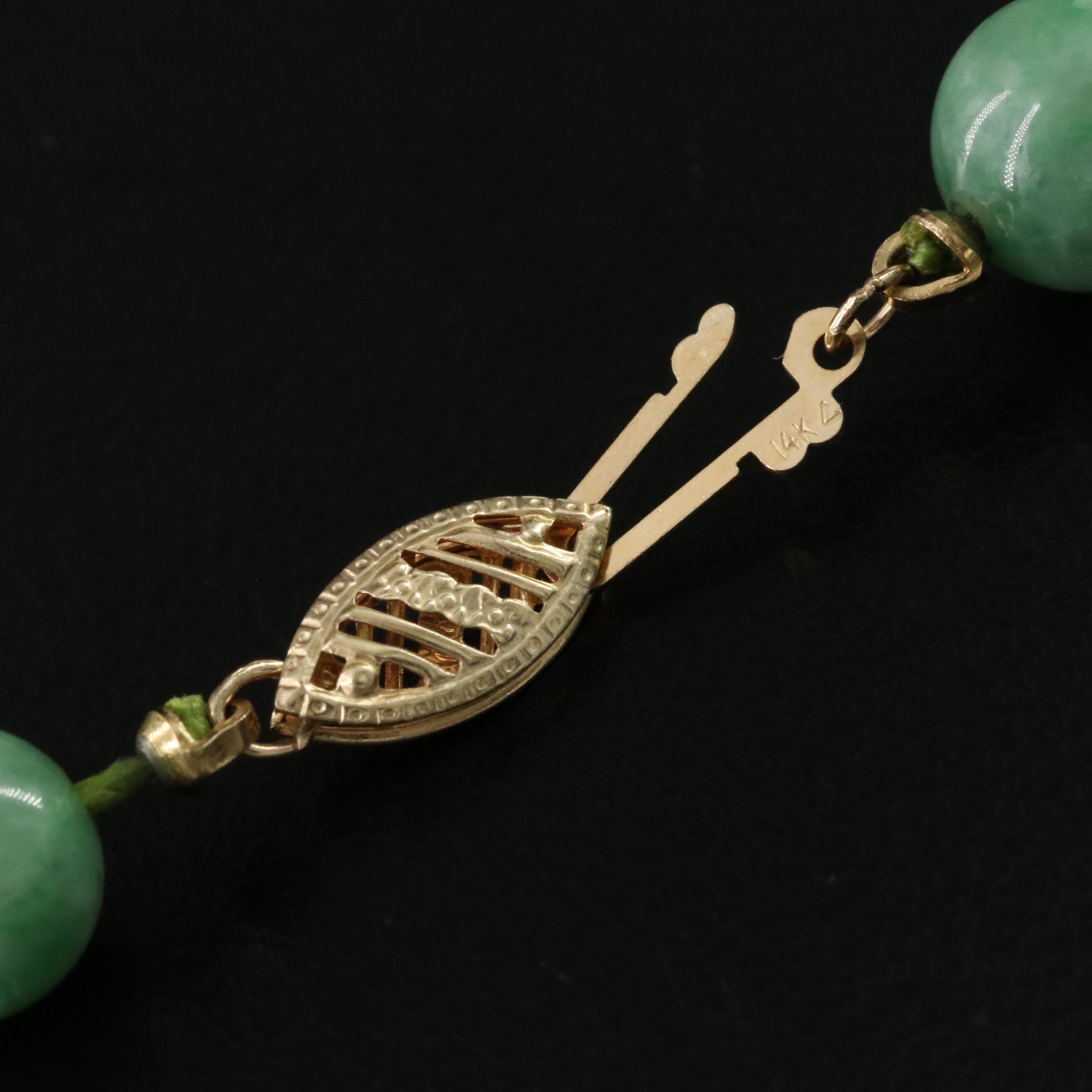 Chinese Jadeite Bead Necklace with 14K Beads and Clasp