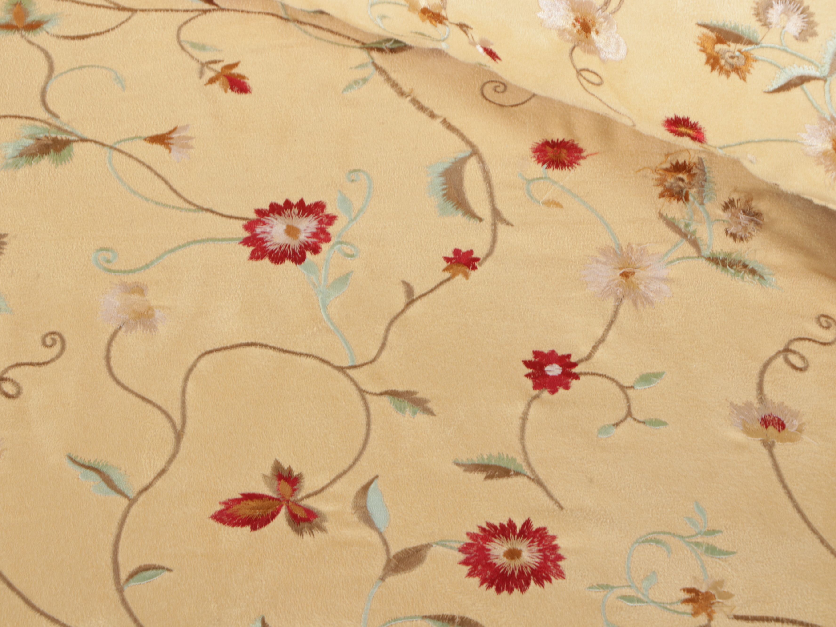 Jacobean Style Yellow Floral Fabric Upholstered Armchair, Mid-20th Century