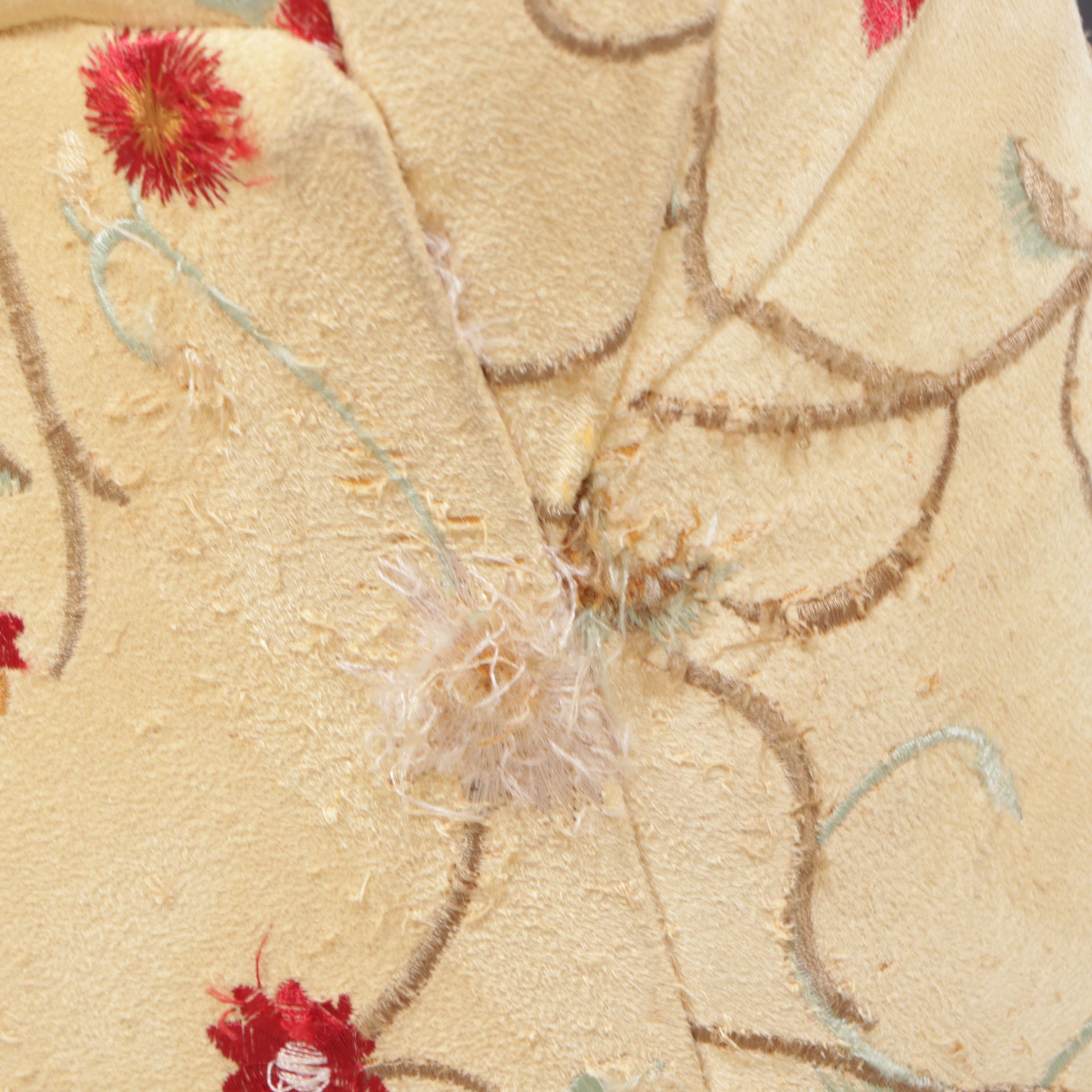 Jacobean Style Yellow Floral Fabric Upholstered Armchair, Mid-20th Century