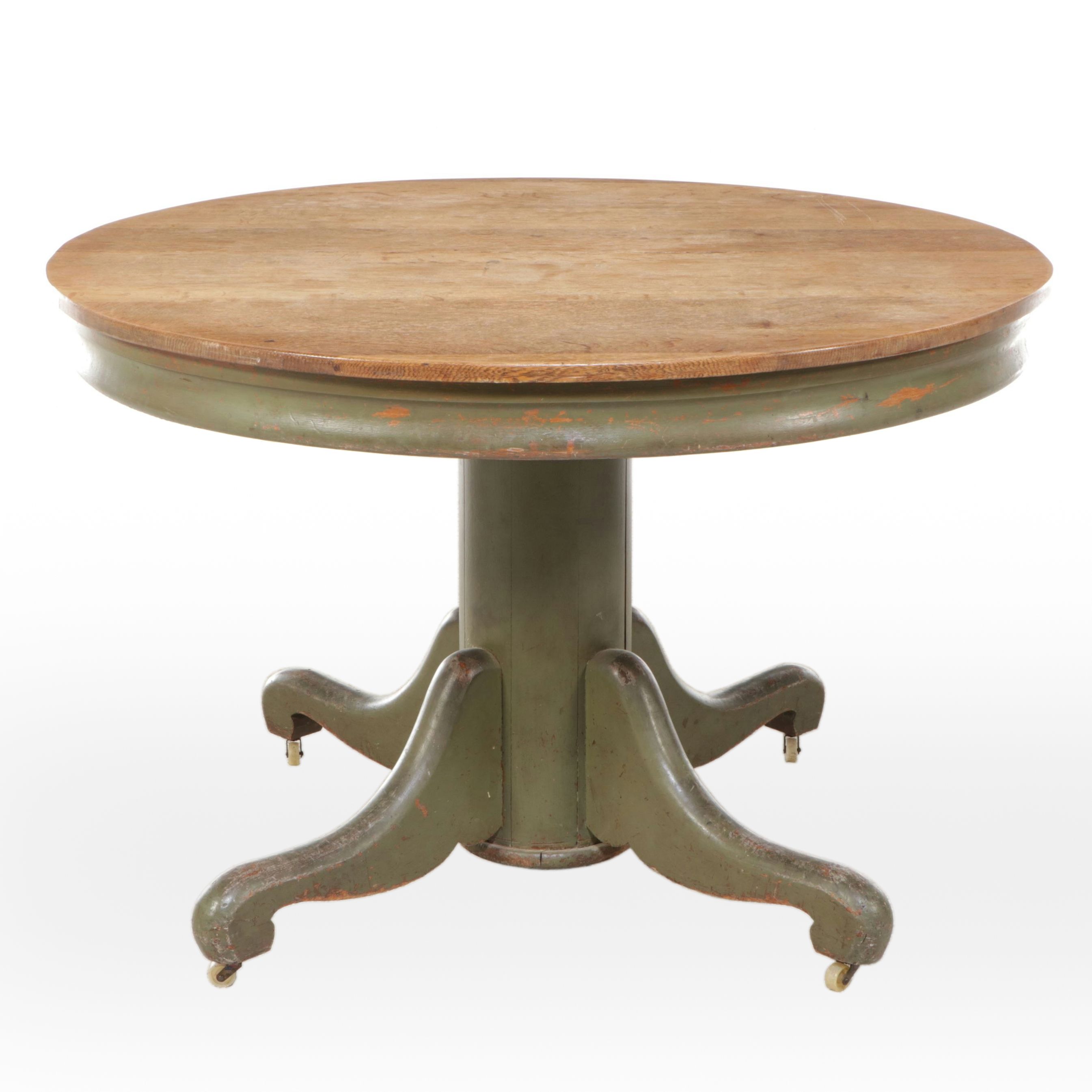 Circular Painted Oak Pedestal Dining Table